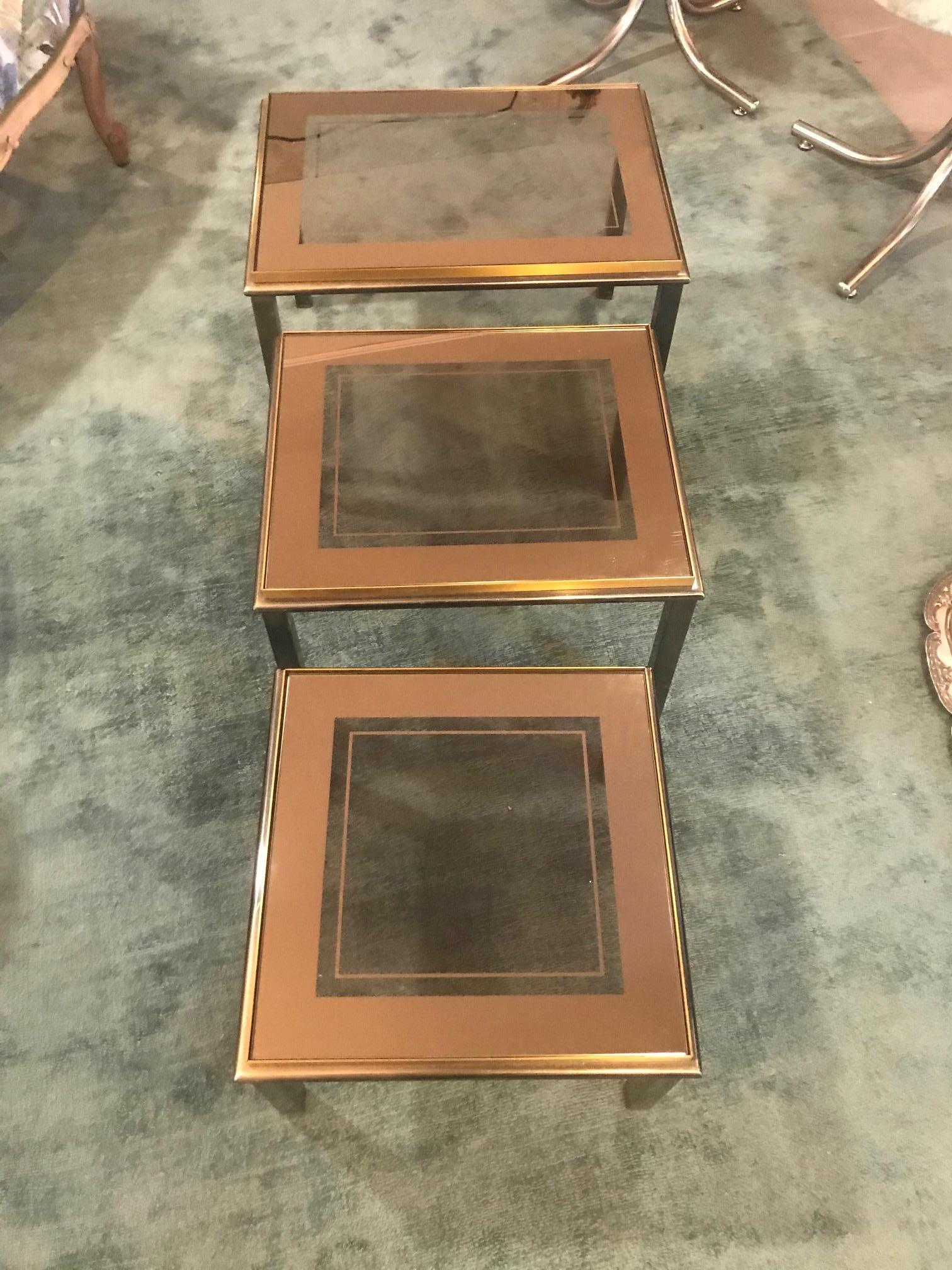 Mid-20th Century 20th Century French Glass and Brass Nesting Tables, 1950s