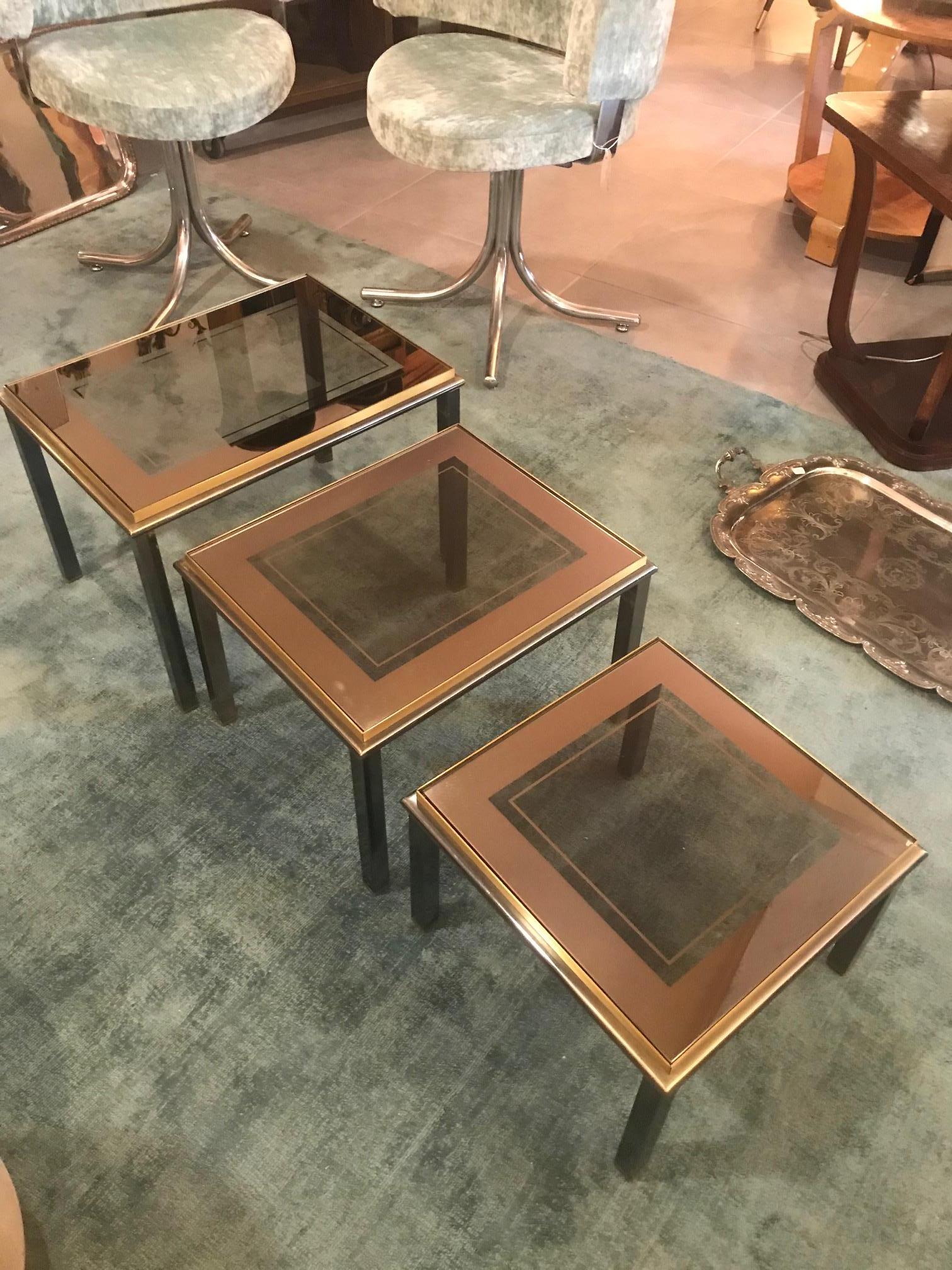 20th Century French Glass and Brass Nesting Tables, 1950s 1