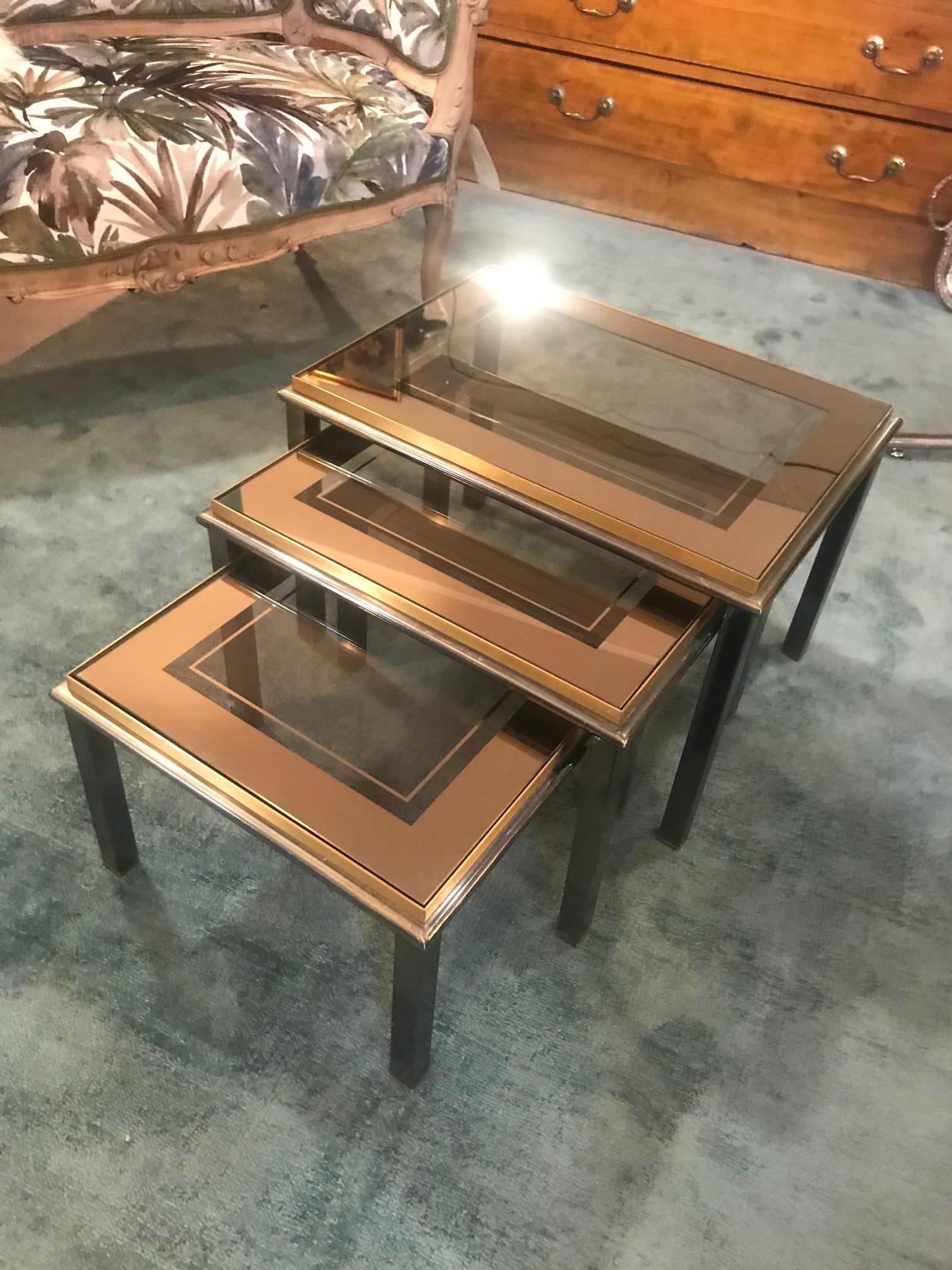 20th Century French Glass and Brass Nesting Tables, 1950s 2