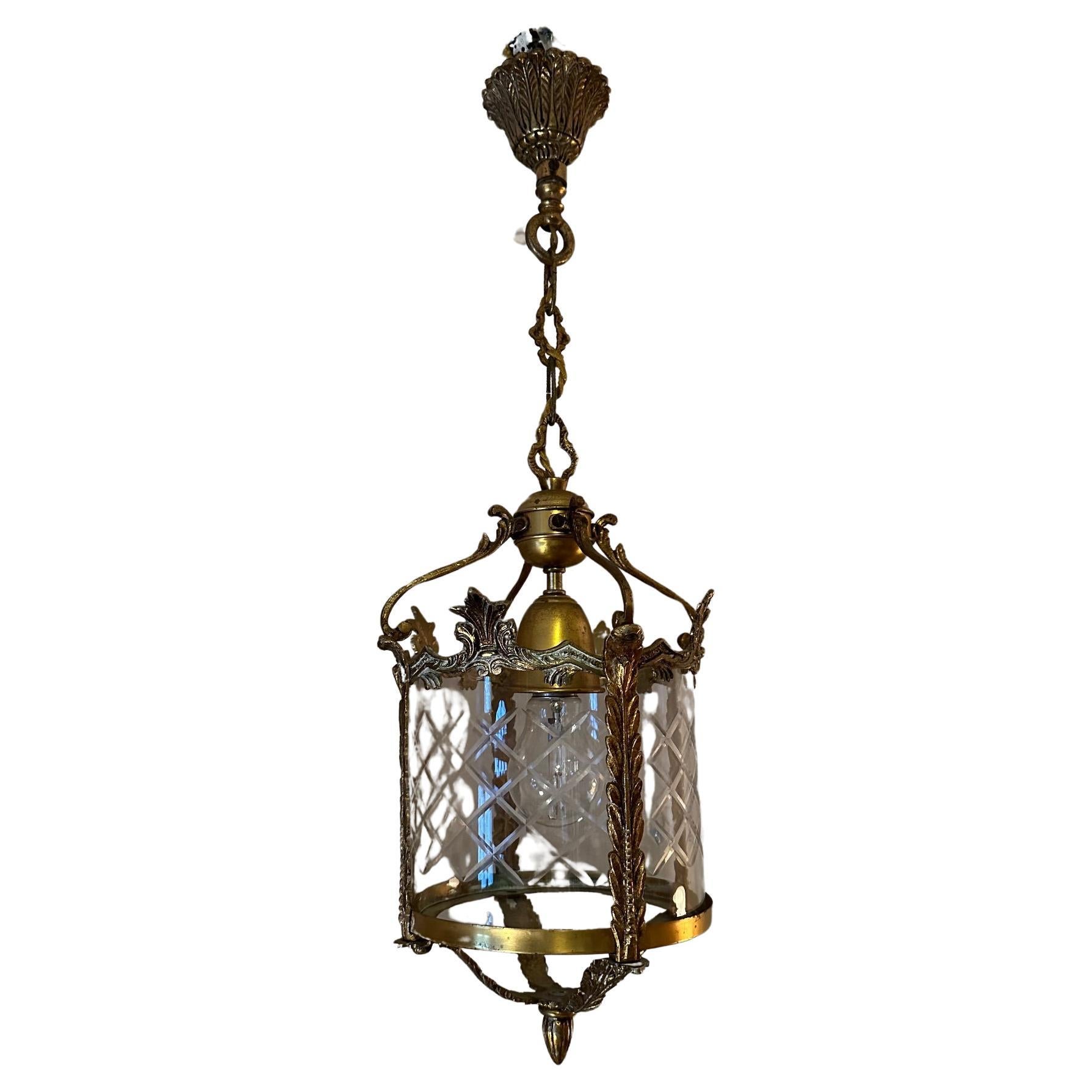 20th century French Glass and Bronze Pendant For Sale