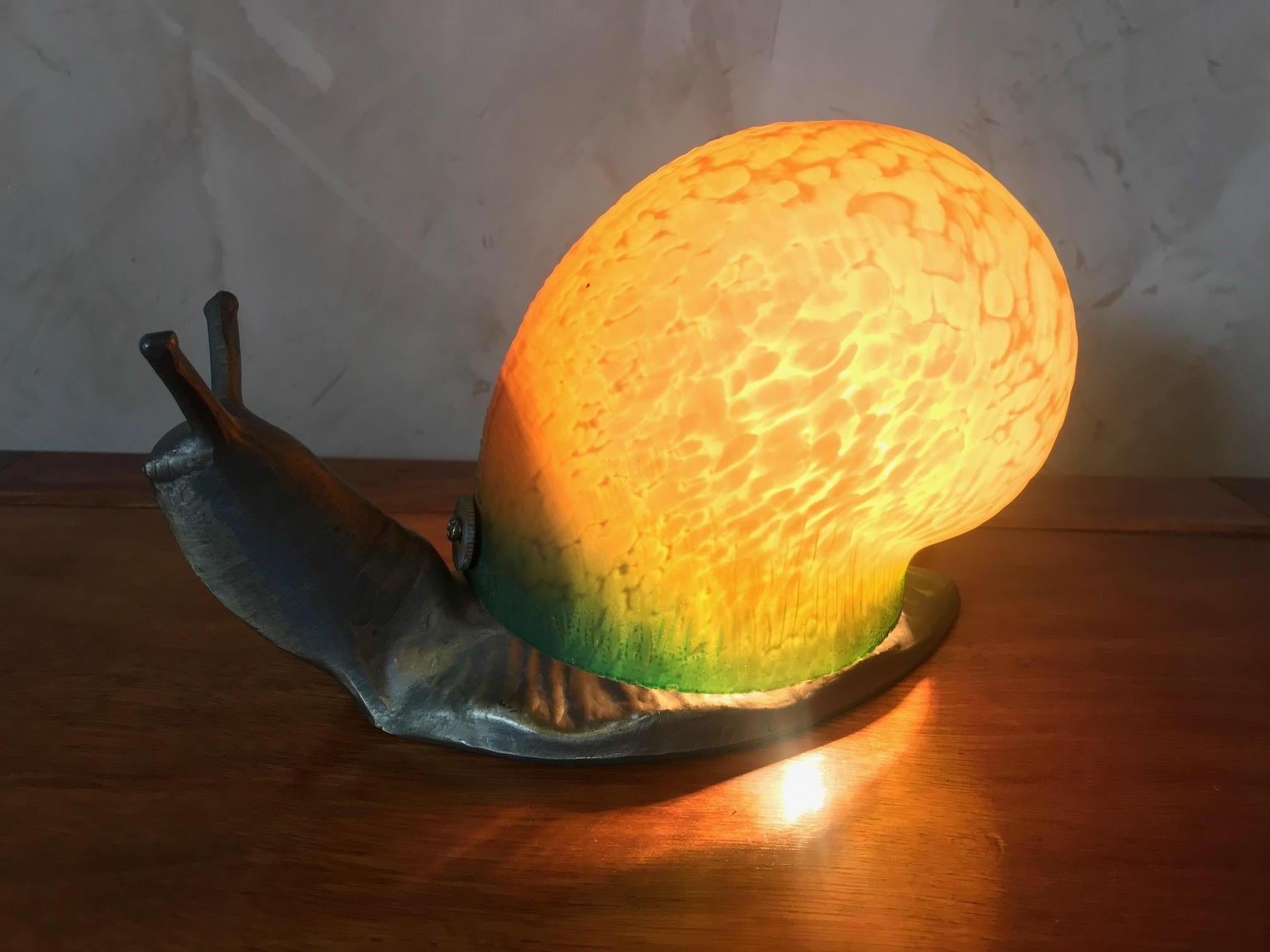 20th Century French Glass and Metal Snail Table Lamp, 1980s 3