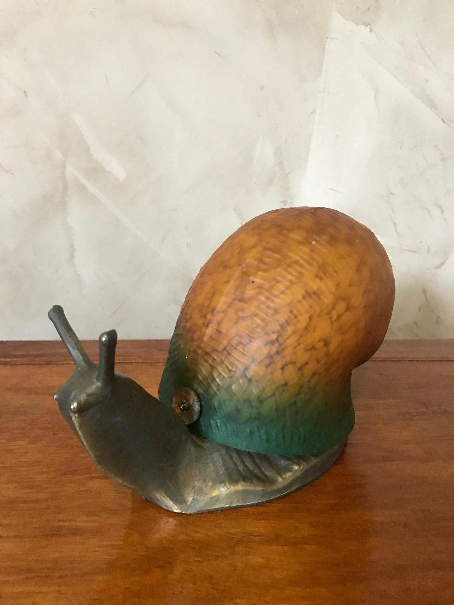 Molded 20th Century French Glass and Metal Snail Table Lamp, 1980s