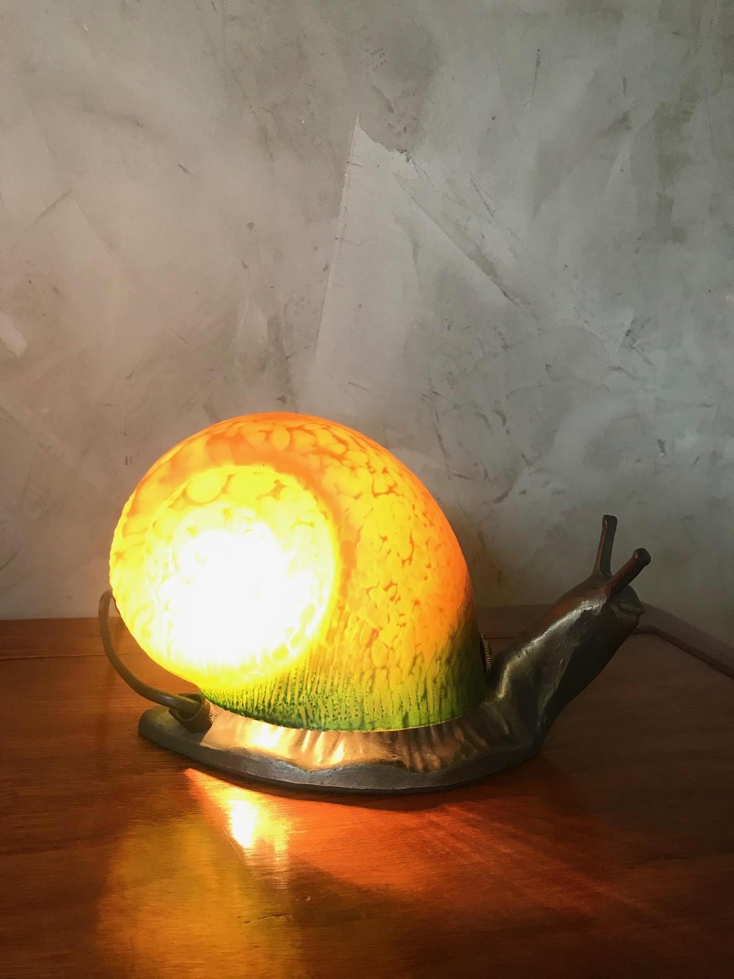 Late 20th Century 20th Century French Glass and Metal Snail Table Lamp, 1980s