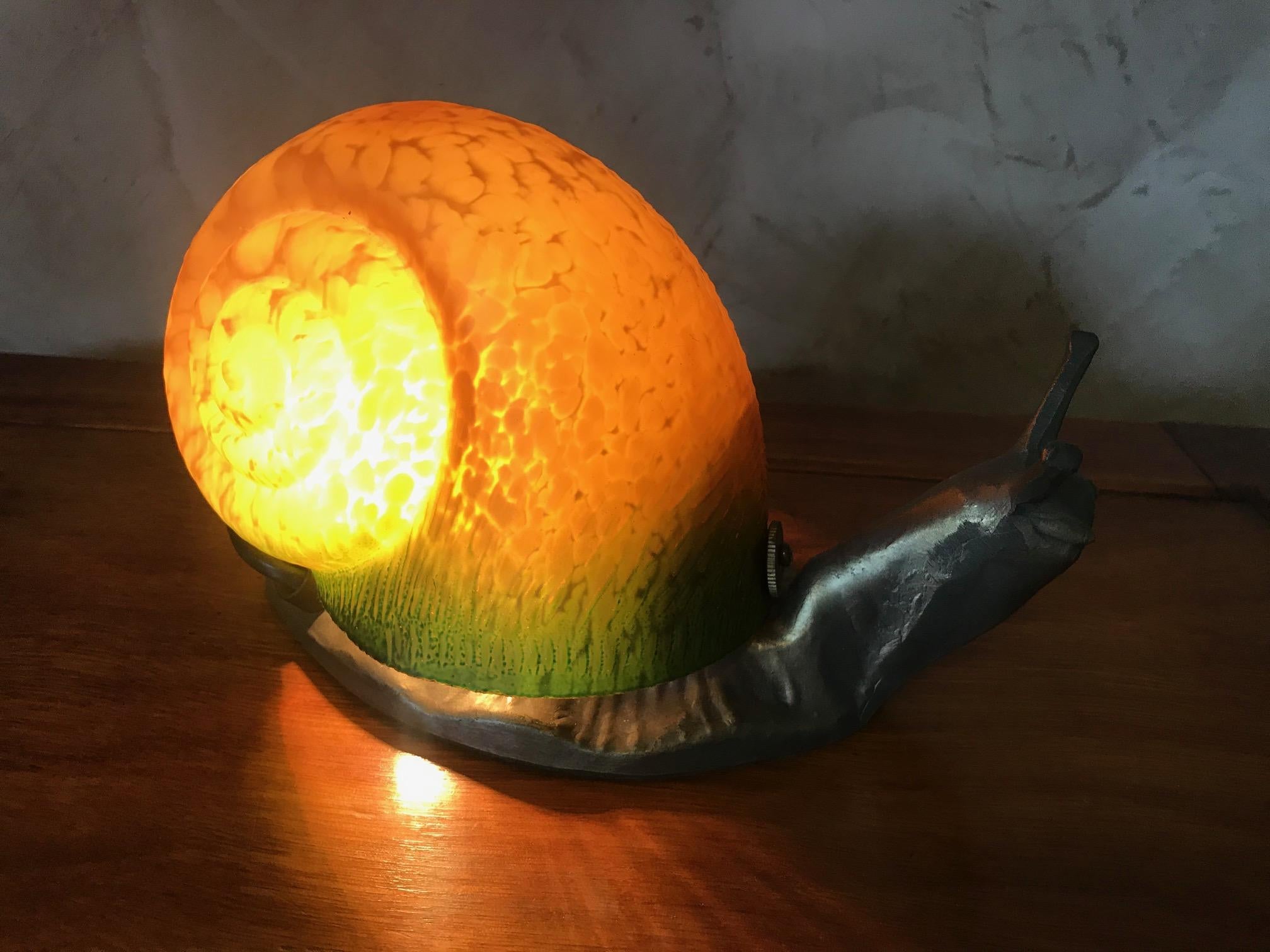 20th Century French Glass and Metal Snail Table Lamp, 1980s 1