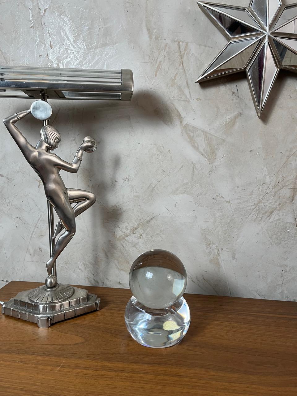 Mid-20th Century 20th century French Glass Ball and Its base in the style of Baccarat, 1930s For Sale