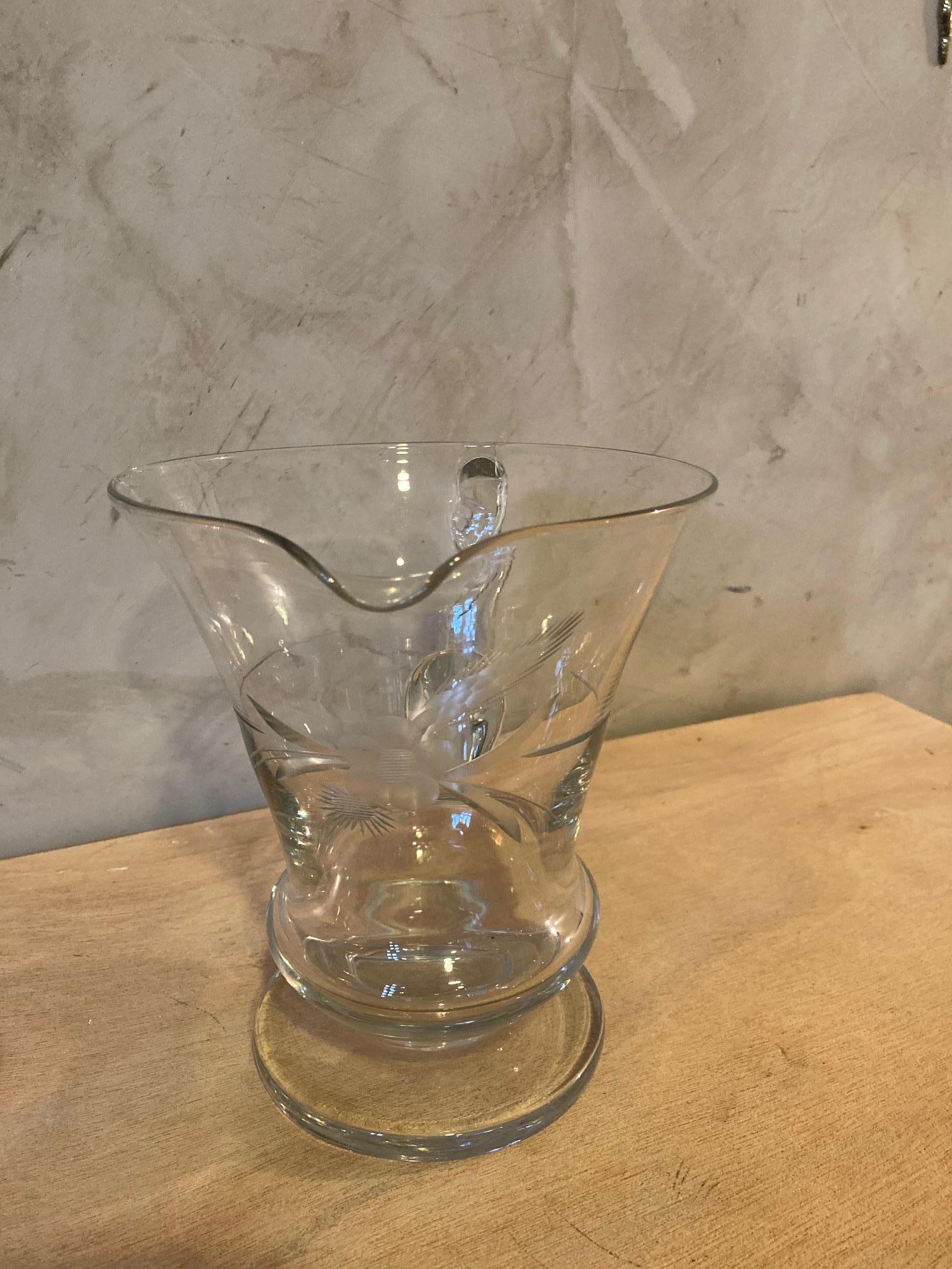 Mid-20th Century 20th Century French Glass Pitcher, circa 1950s For Sale