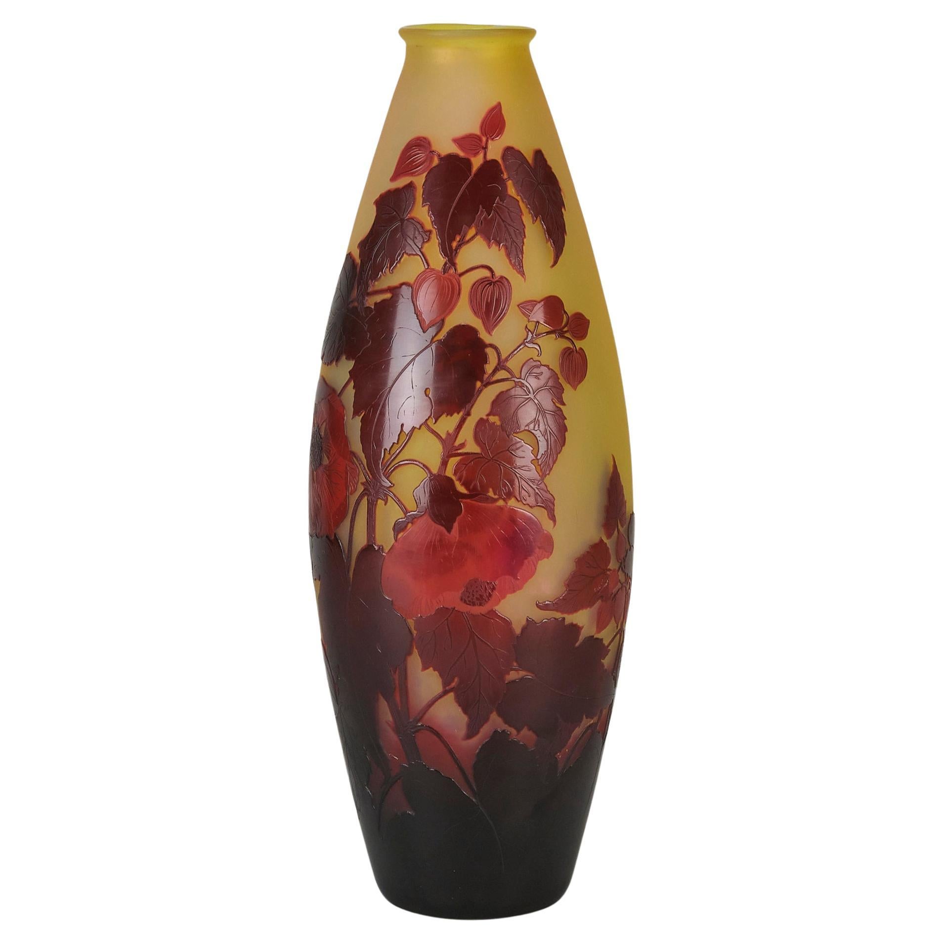 Französische Glasvase des 20. Jahrhunderts mit dem Titel „große florale Vase“ von Emile Galle