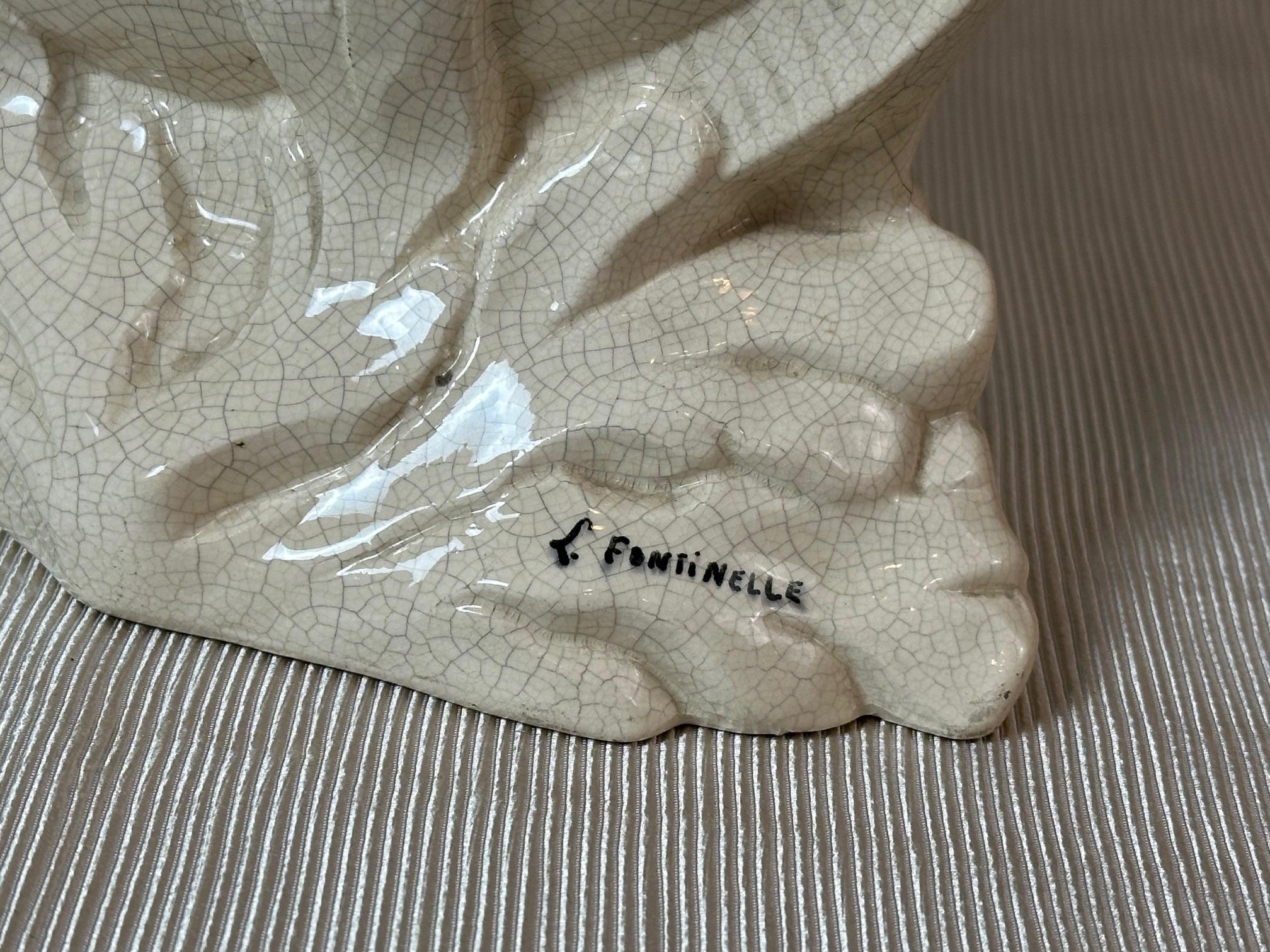 Escultura de pez de cerámica esmaltada francesa del siglo XX Firmada L.Fontinelle, Años 30 en venta 1