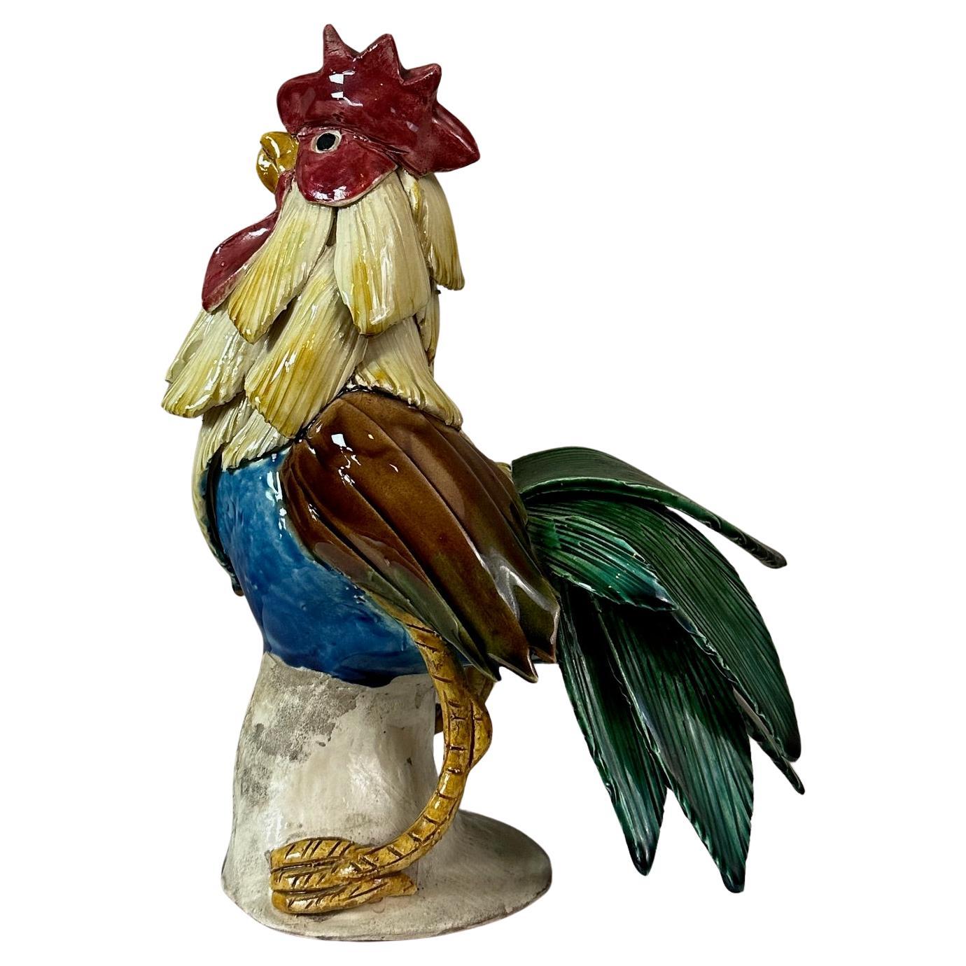 Gallo de cerámica esmaltada francesa del siglo XX