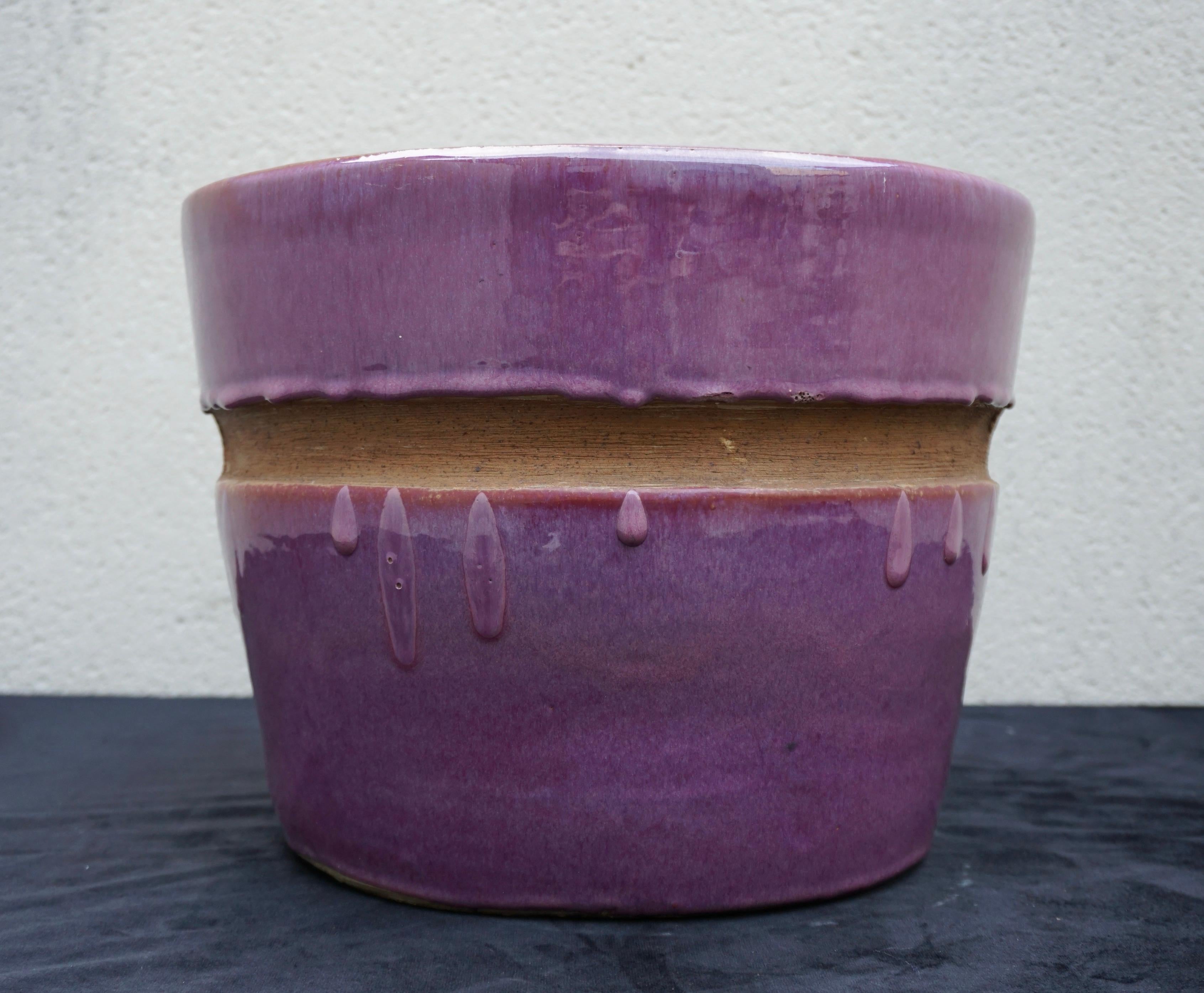 Belgian 20th Century French Glazed Purple Terracotta Pot, Flower Planter For Sale