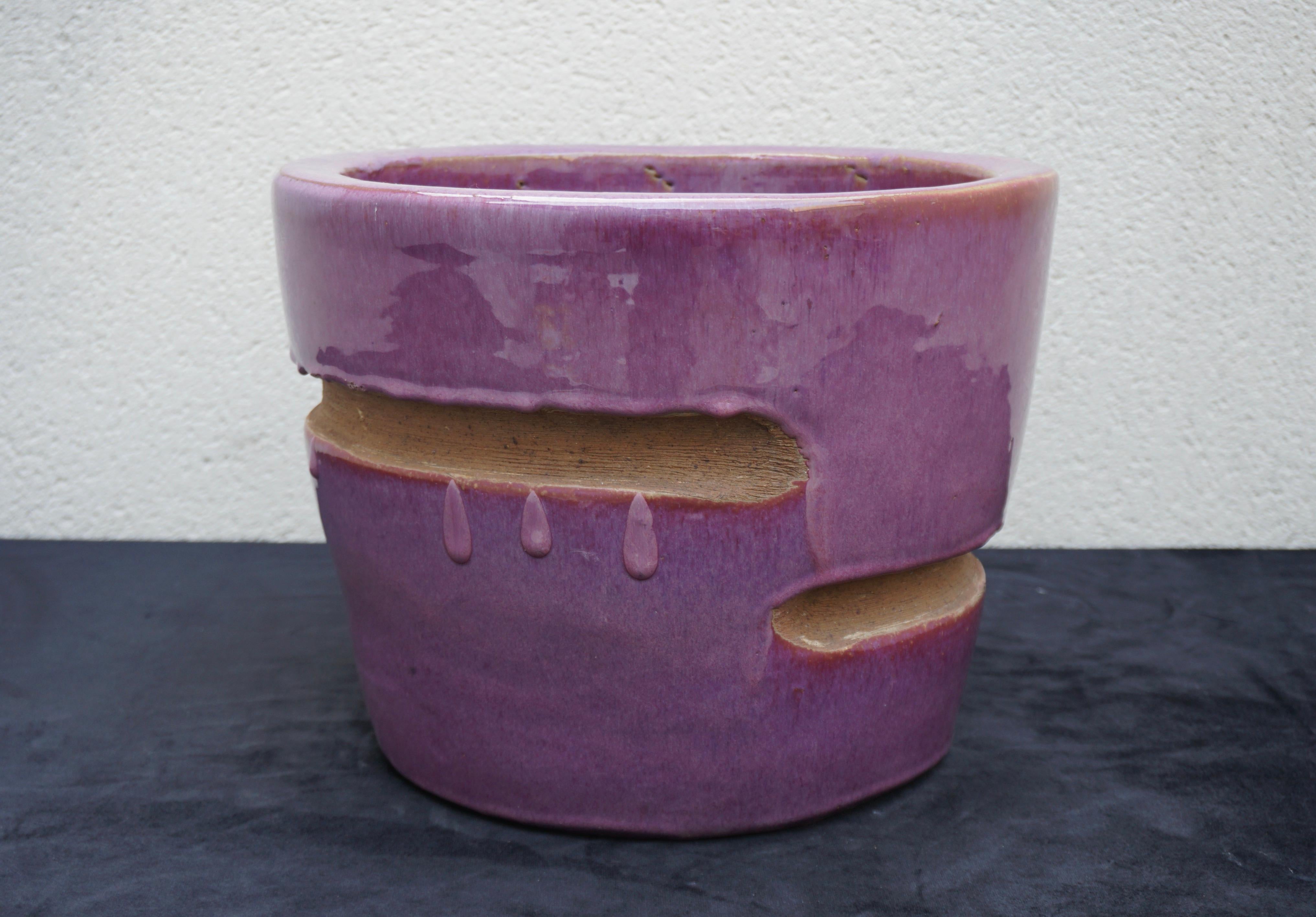Mid-Century Modern 20th Century French Glazed Purple Terracotta Pot, Flower Planter For Sale