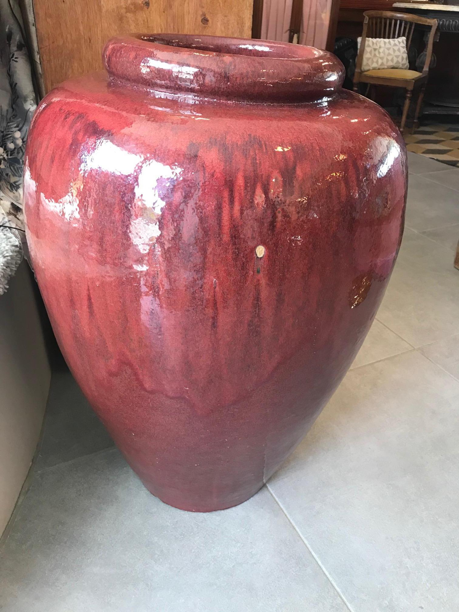 20th Century French Glazed Terracotta Red Garden Jar, 1980s 1