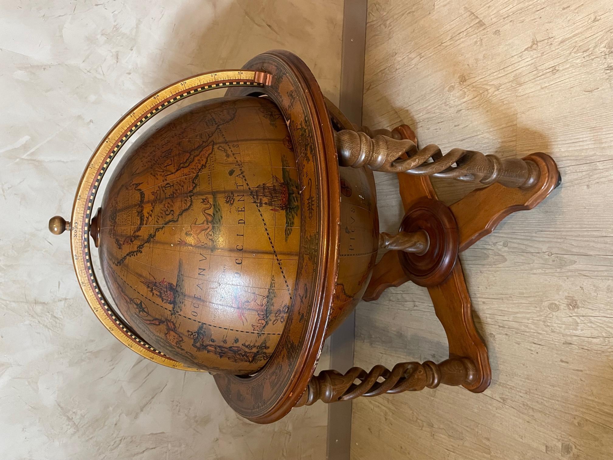 Very nice 20th century French rolling Cocktail cabinet bar with zodiac signs. 
The top is opening and we can put bottles inside. 
Four wheels. Show some consistent and use with age.