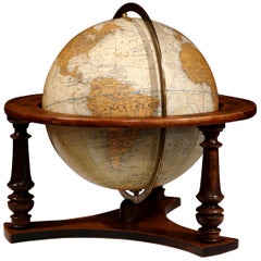 20th Century French Globe on Walnut Base Signed Girard Barrere et Thomas, Paris