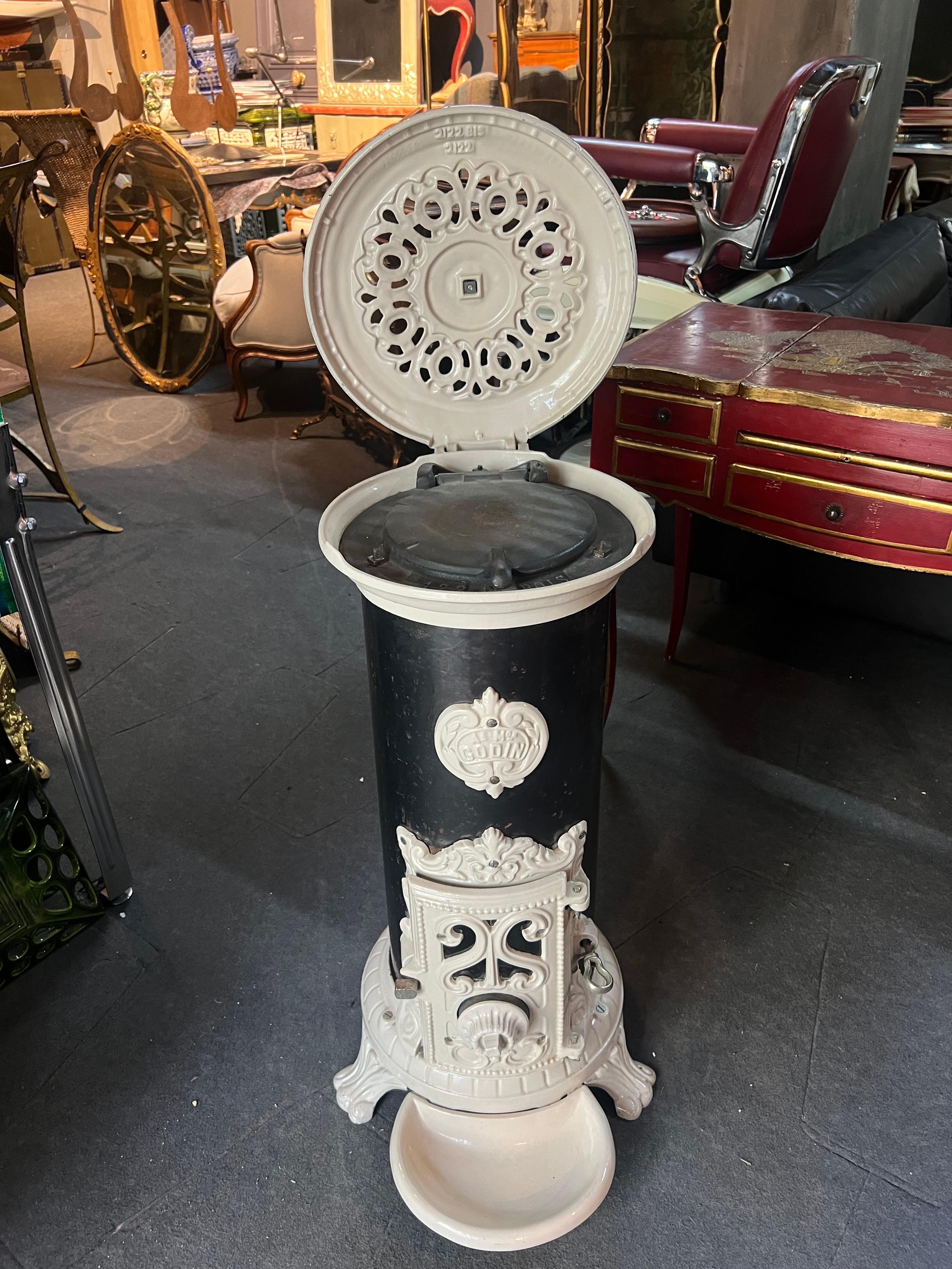 Enameled 20th Century French Godin Cast Iron Enamelled Wood Stove 02120 Never Used For Sale