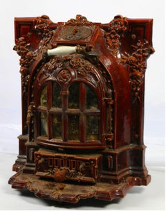 20th Century French Godin Wood Stove in Carmine Ceramic and Great Decoration