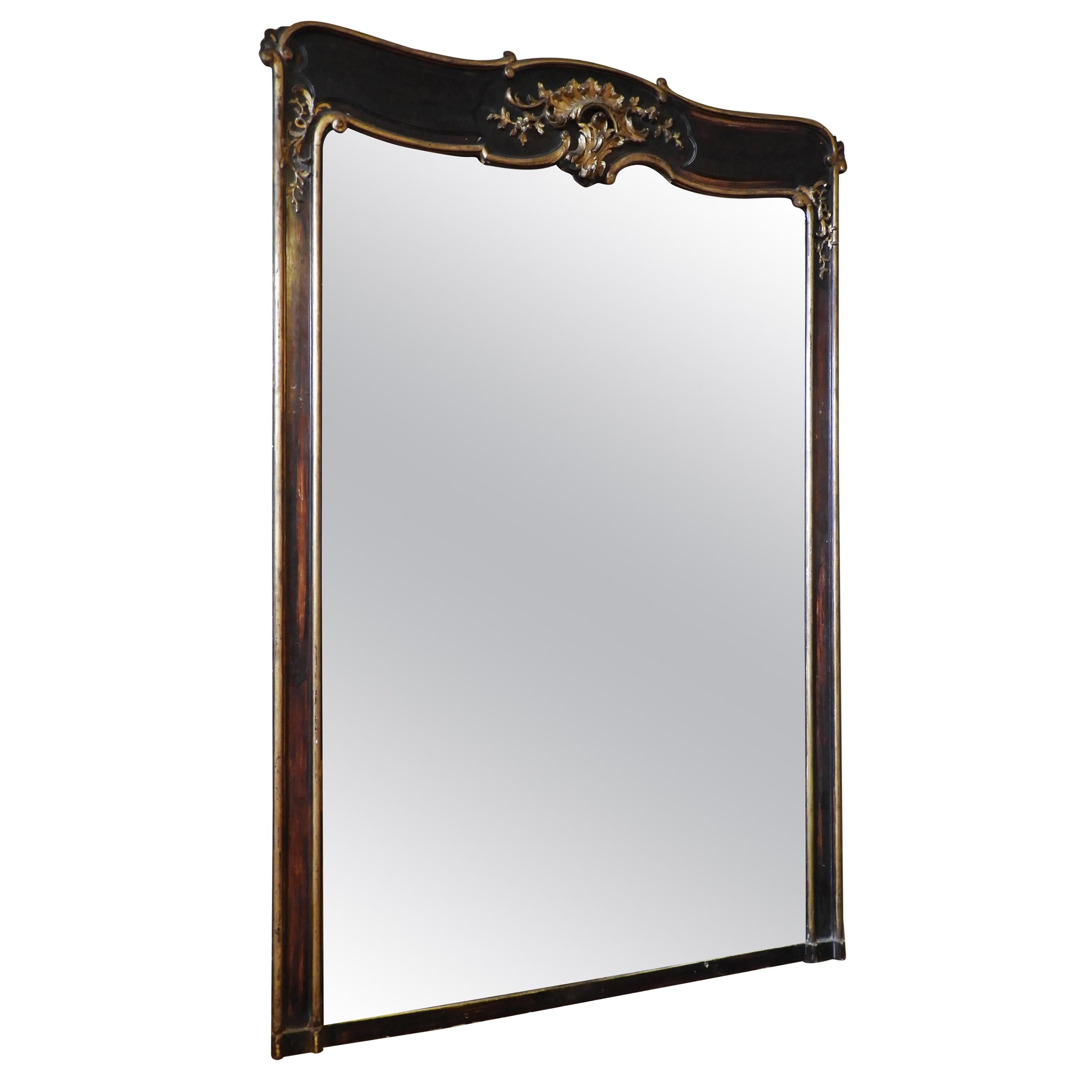 20th Century French Gold and Black Patinated Mirror For Sale