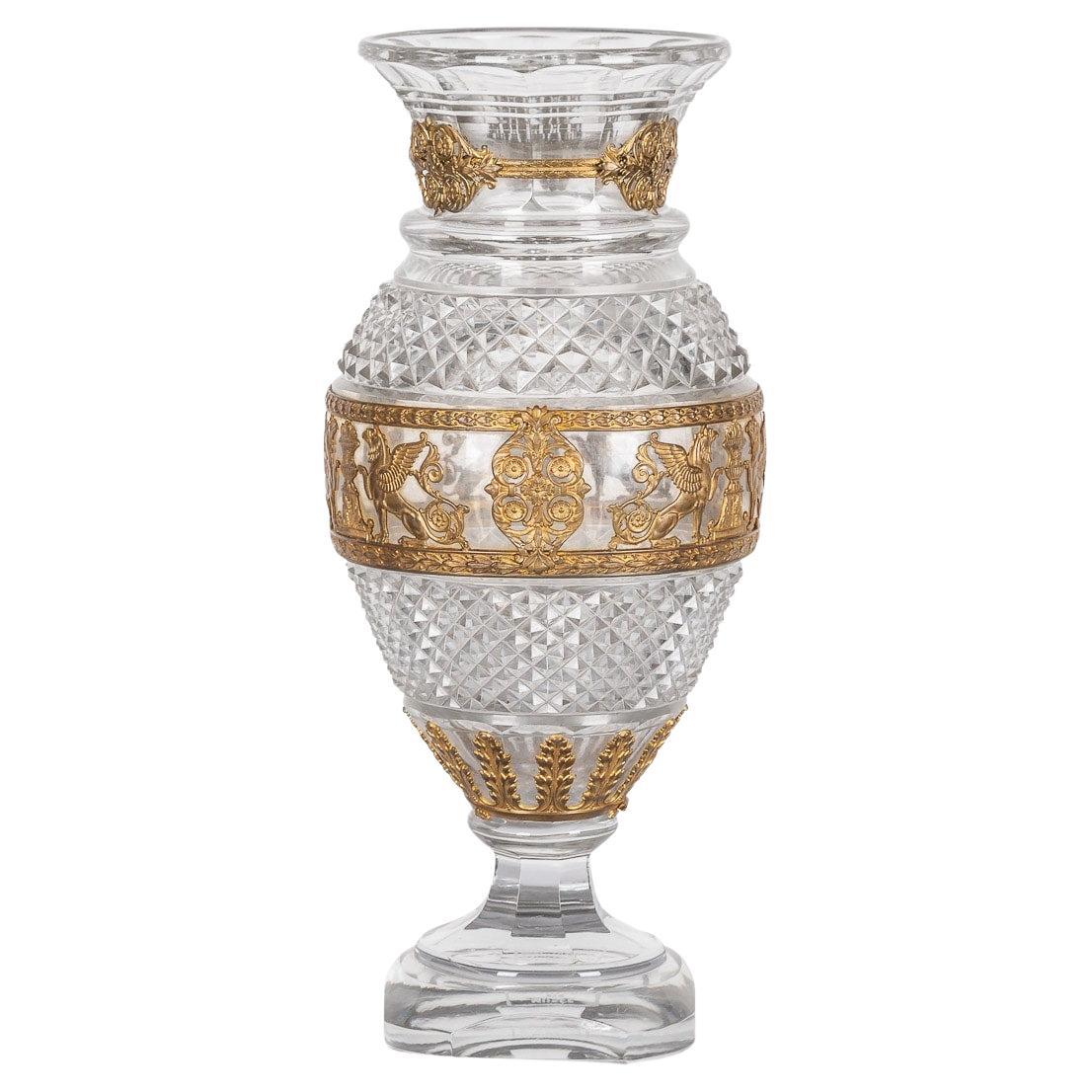 20th Century French Gold Plated & Baccarat Glass Vase, c.1900 For Sale