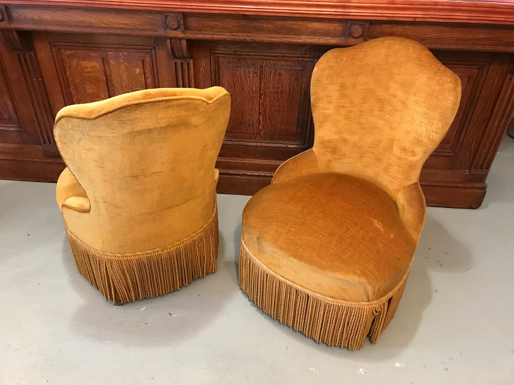 20th Century French Golden Fabric Pair of Armless Chair, 1950s In Good Condition In LEGNY, FR