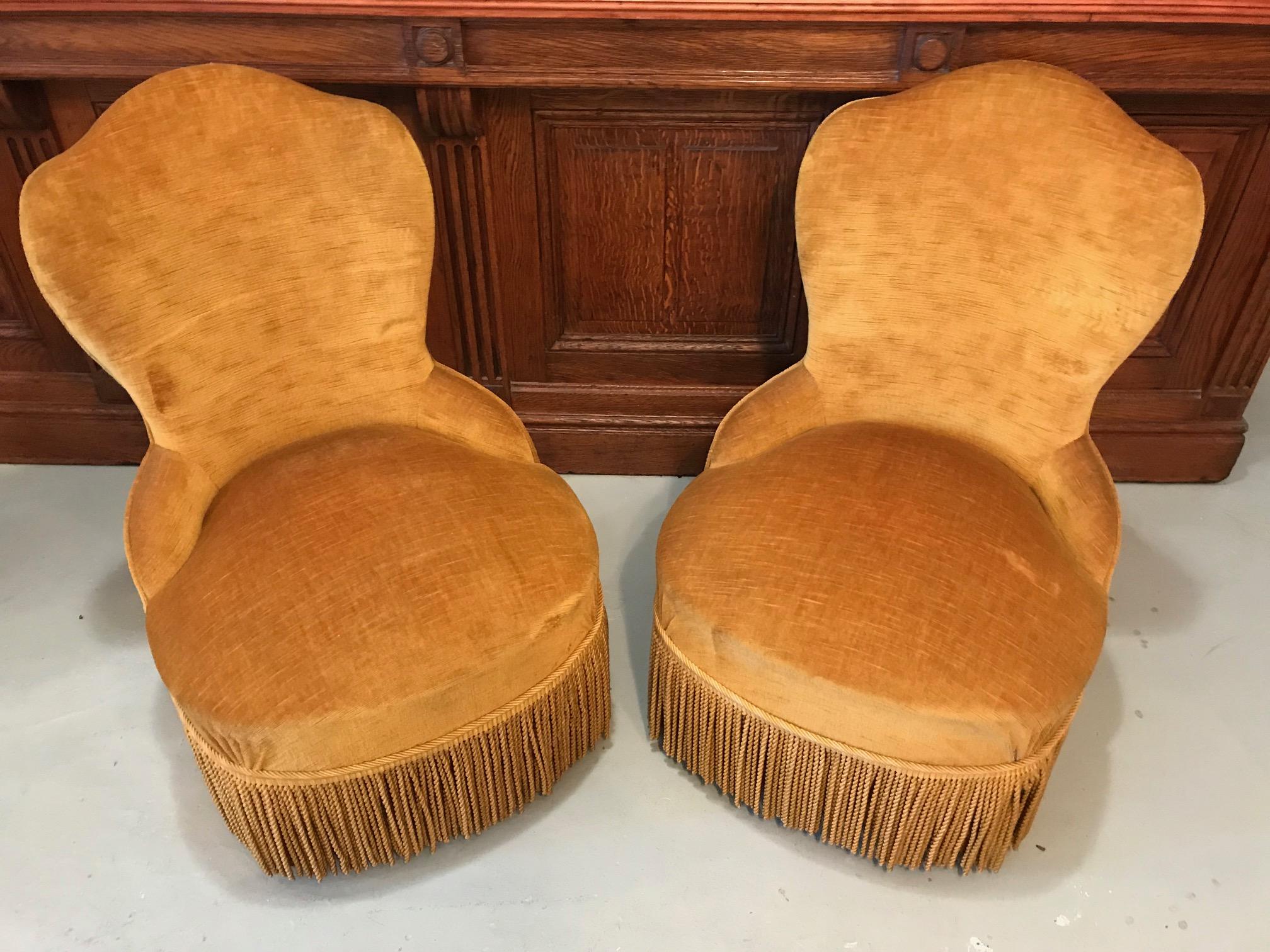 20th Century French Golden Fabric Pair of Armless Chair, 1950s 1