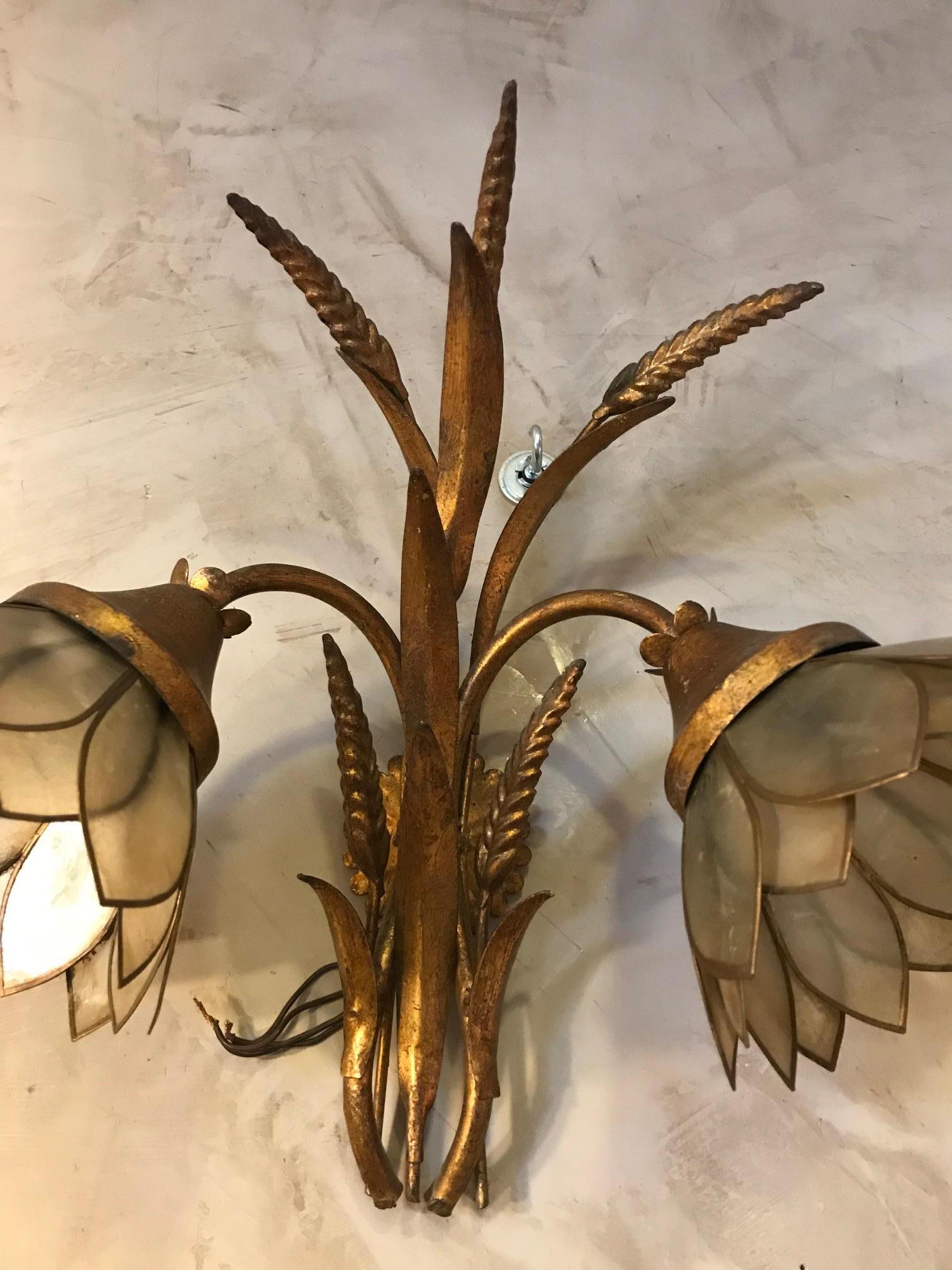 20th Century French Golden Metal and Mother of Pearl Wall Lights, 1980s  For Sale 1