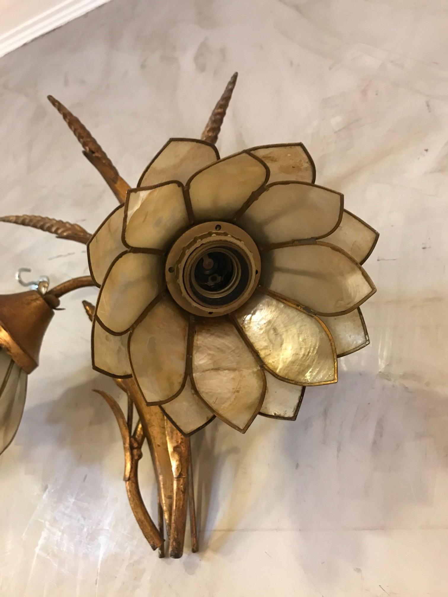 20th Century French Golden Metal and Mother of Pearl Wall Lights, 1980s  For Sale 3