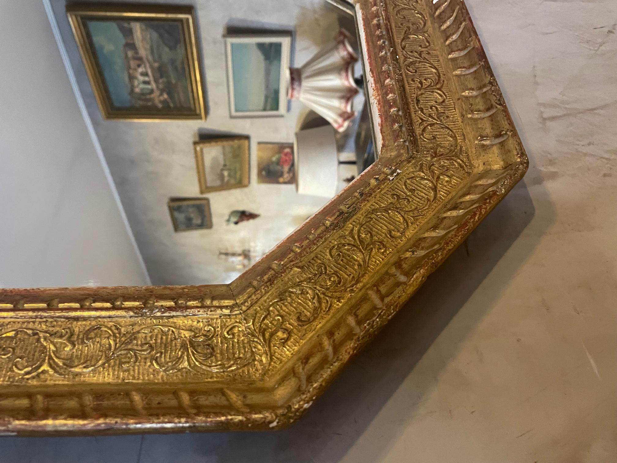 20th century French Golden Wood Octogonal Mirror, 1950s In Good Condition For Sale In LEGNY, FR