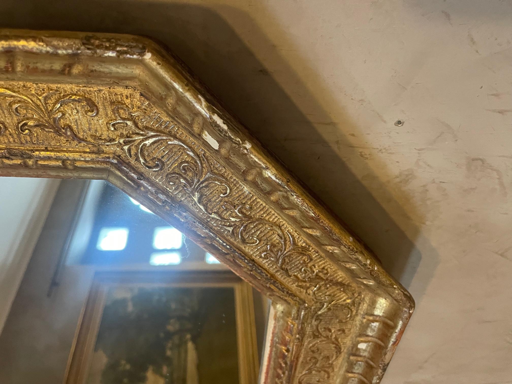 20th century French Golden Wood Octogonal Mirror, 1950s For Sale 1
