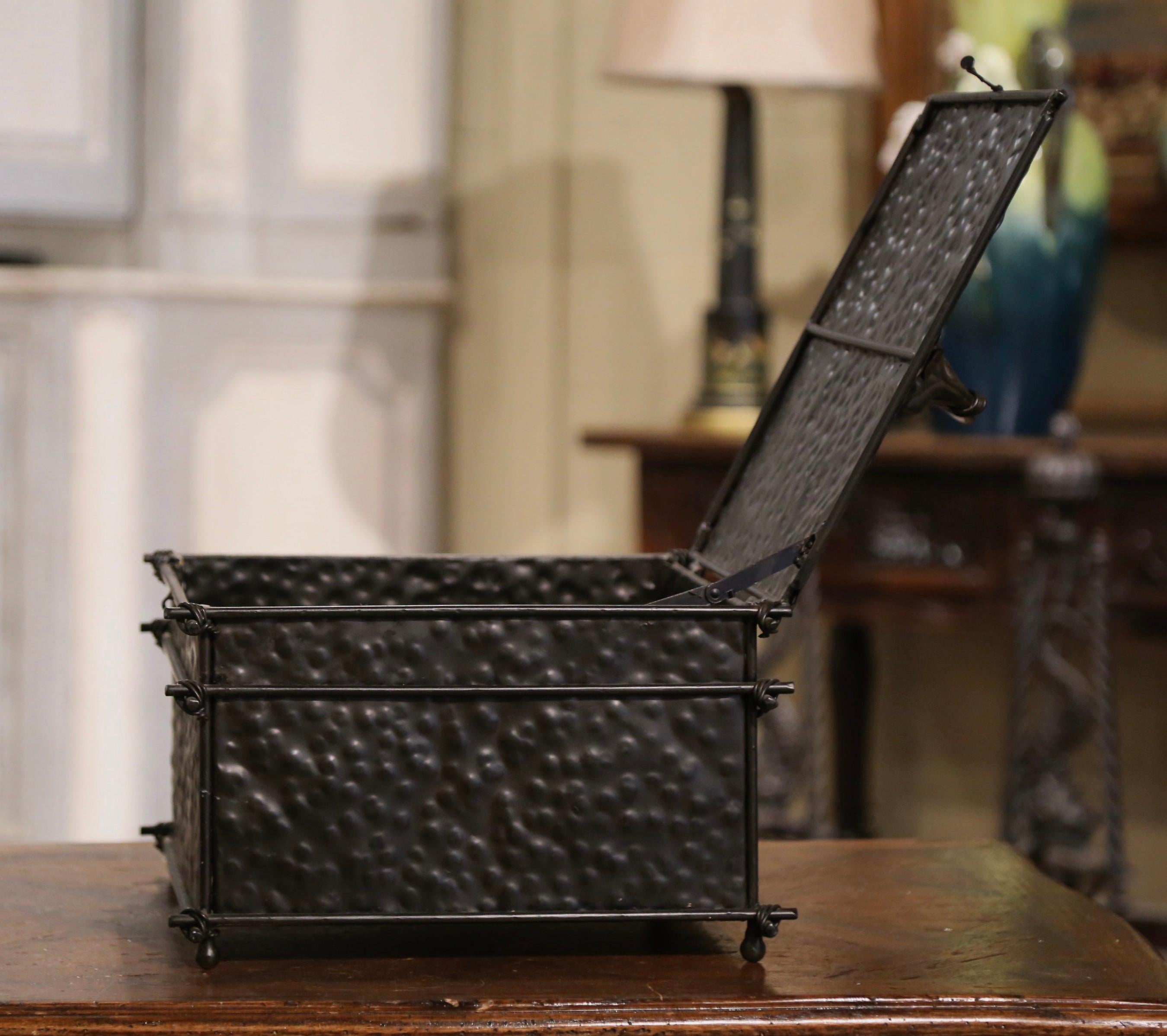Französische gotische Deko-Aufbewahrungsbox des 20. Jahrhunderts mit Laubmotiven (Eisen) im Angebot