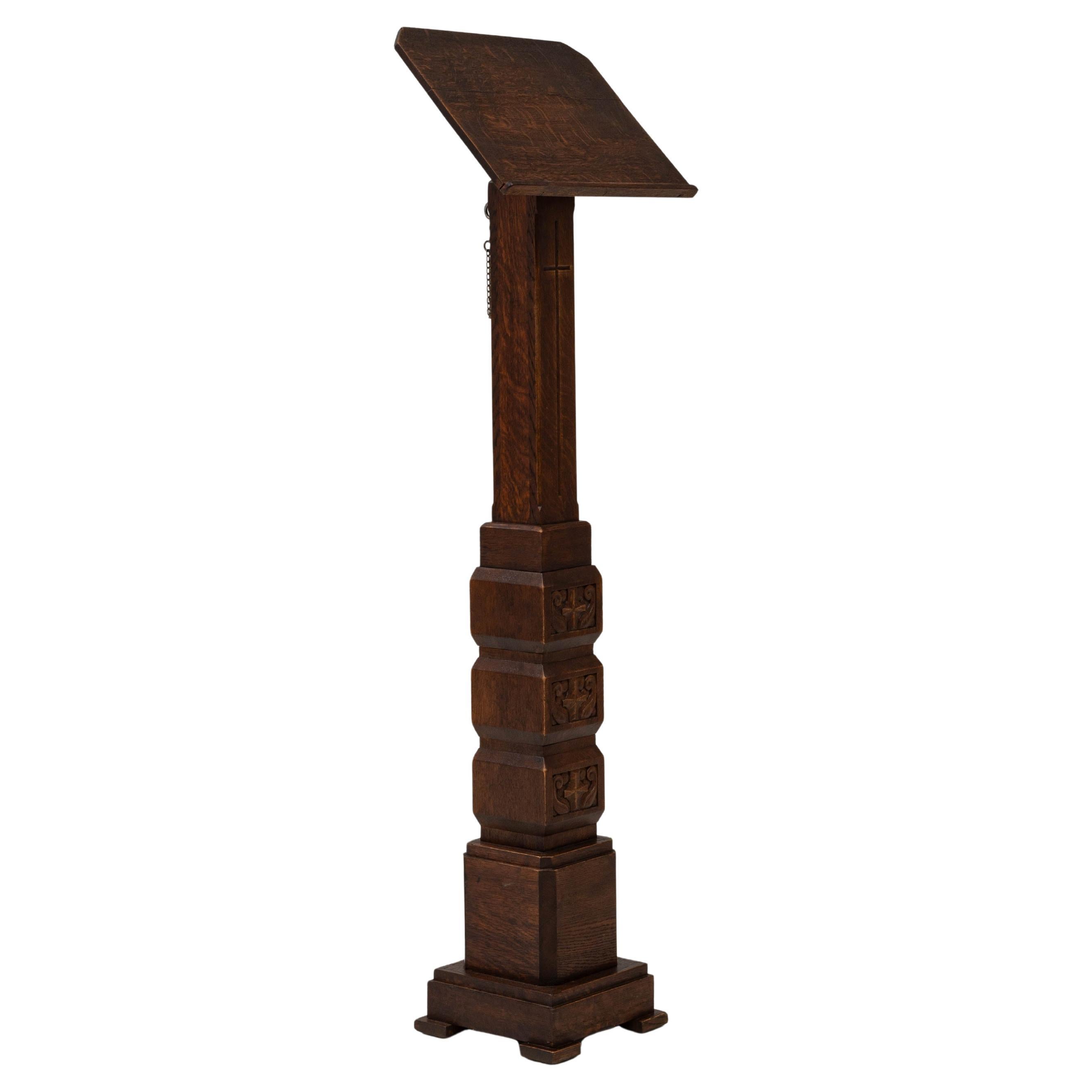 20th Century French Gothic Revival Carved Wooden Lectern in Original Patina