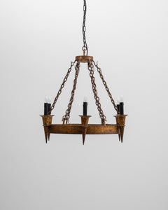 20th Century French Gothic Revival Metal Torch Chandelier