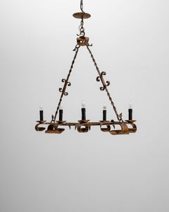 20th Century French Gothic Revival Metal Torch Chandelier