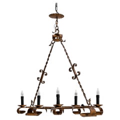 20th Century French Gothic Revival Metal Torch Chandelier
