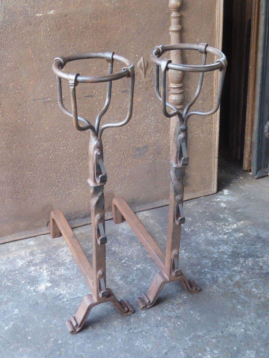 20th Century French Gothic Style Andirons or Firedogs In Good Condition For Sale In Soest, NL