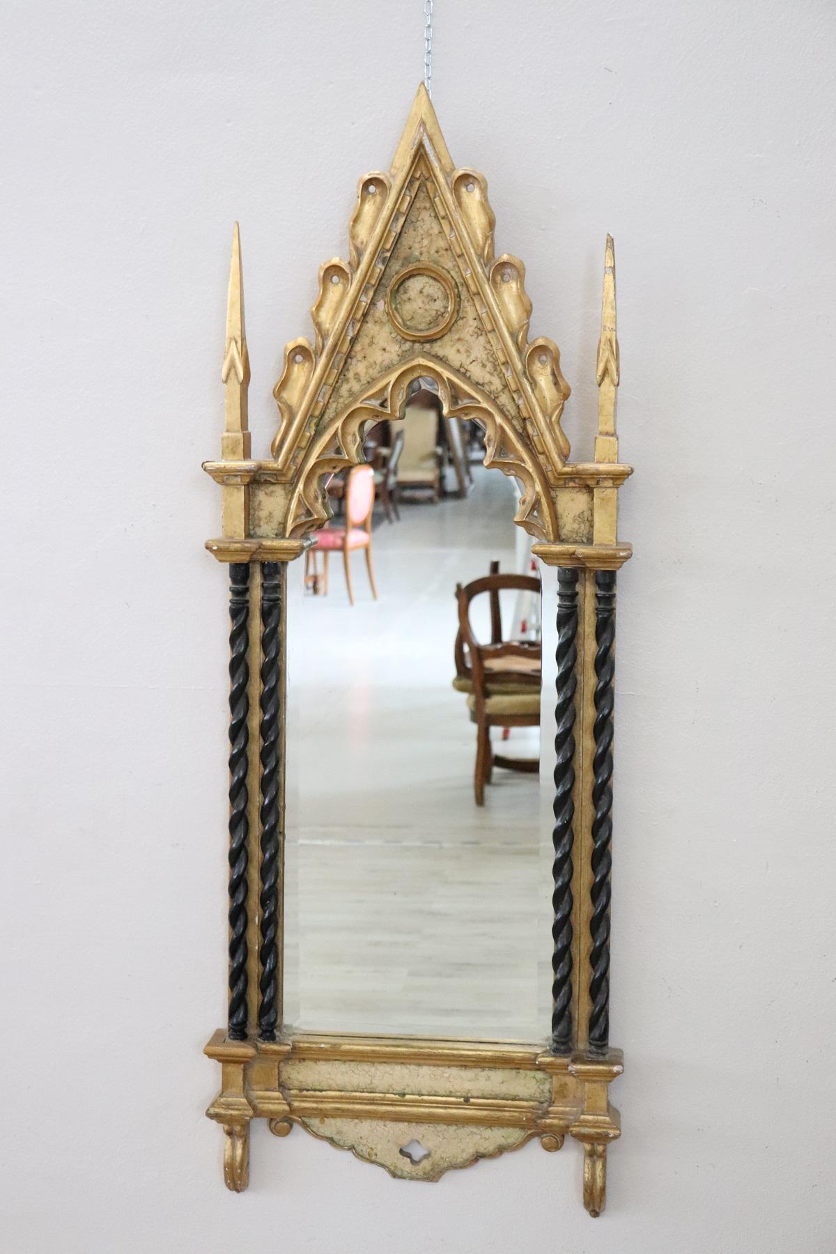 20th Century French Gothic Style Carved and Gilded Wood Wall Mirror 3