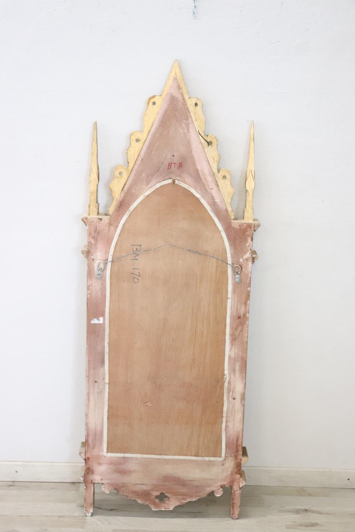 20th Century French Gothic Style Carved and Gilded Wood Wall Mirror 4