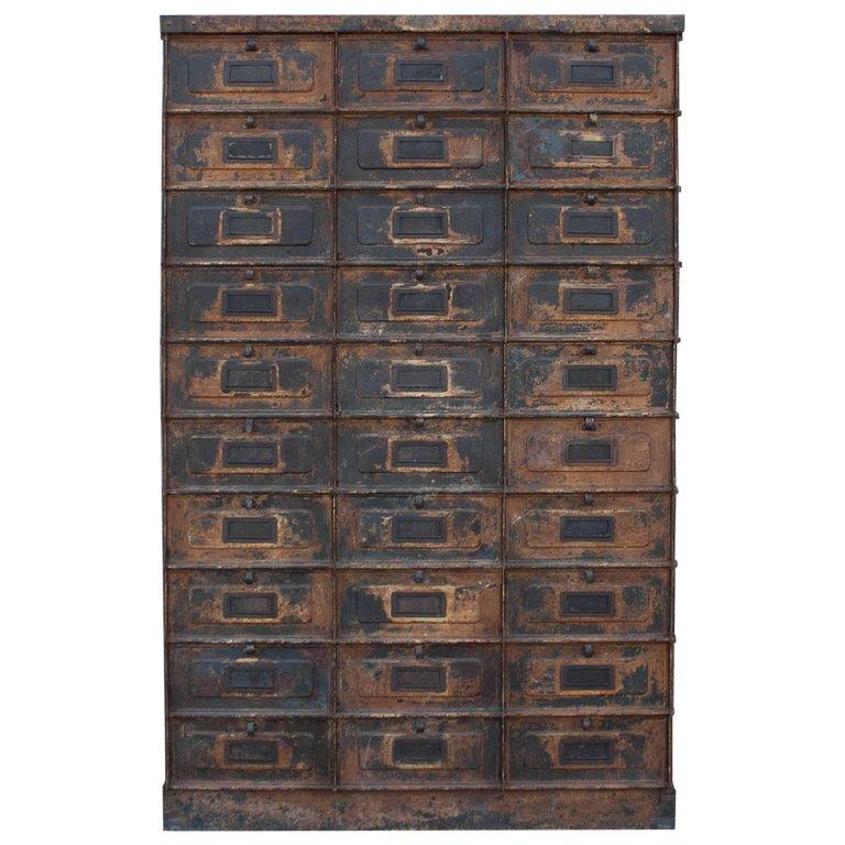 20th Century French Grand Strafor Metal Cabinet Case - Antique Room Décor In Good Condition For Sale In West Palm Beach, FL