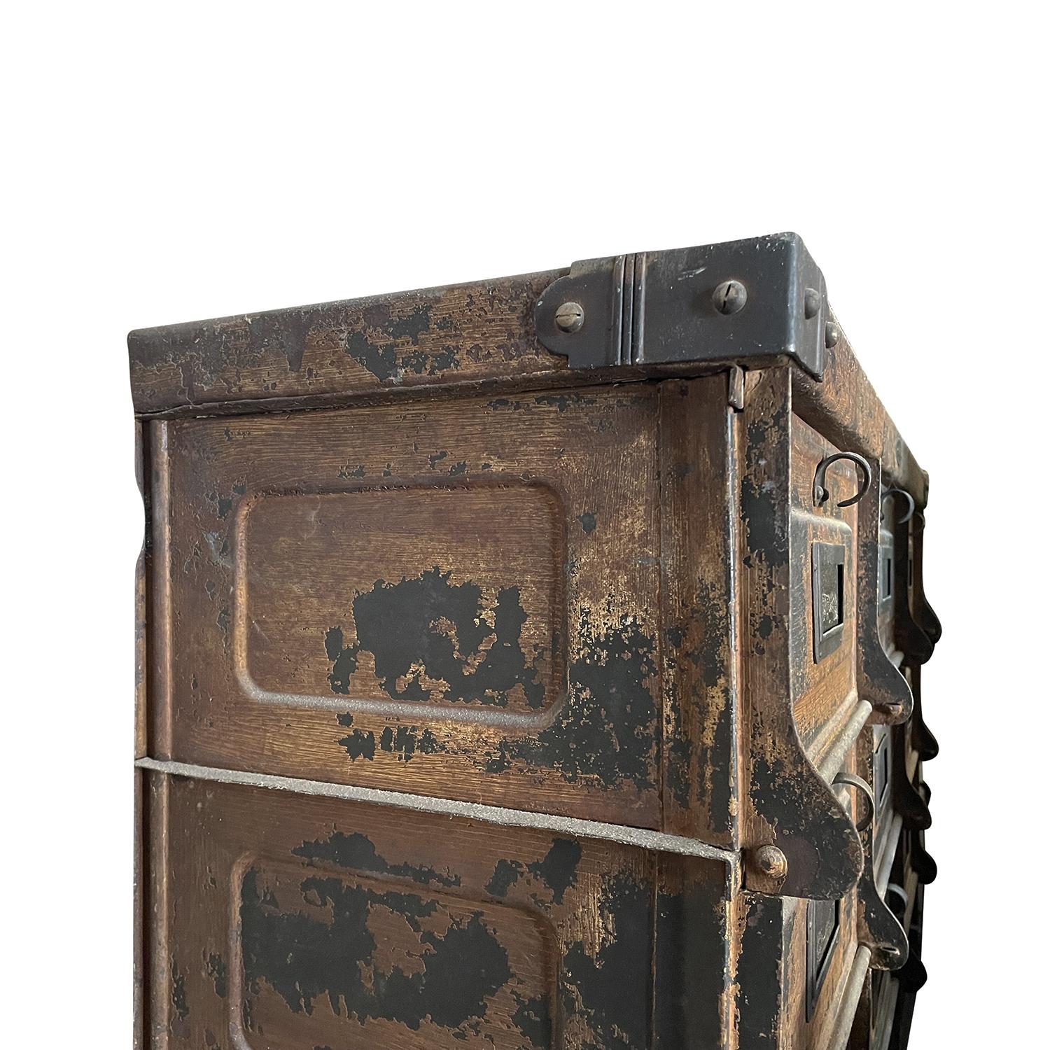 Industrial 20th Century French Grand Strafor Metal Cabinet Case - Antique Room Décor For Sale