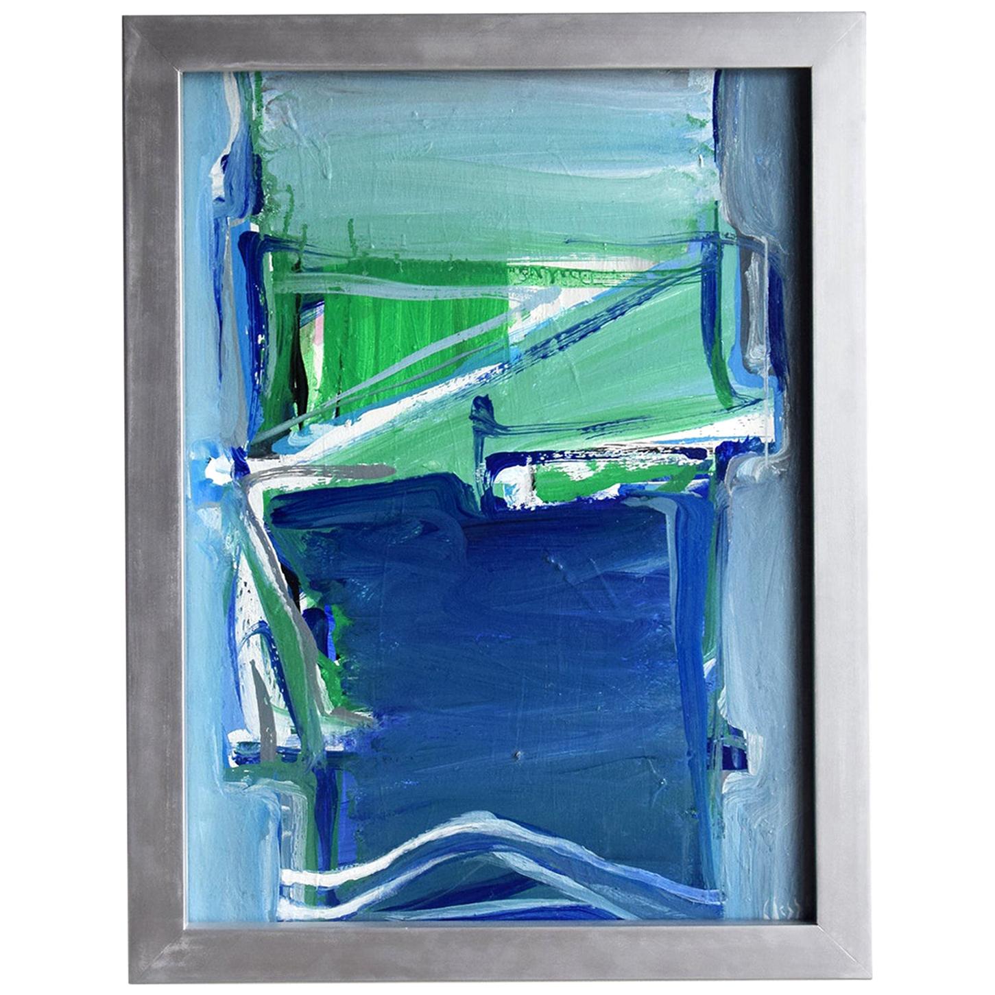 20th Century French Green and Blue Abstract Painting by Daniel Clesse