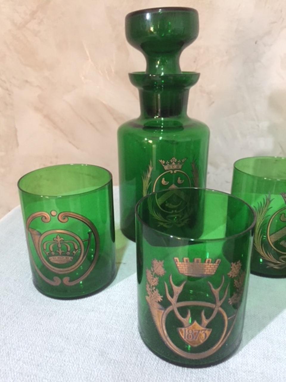 Mid-20th Century 20th Century French Green and Gold Auteuil Whisky Serveware, 1950s