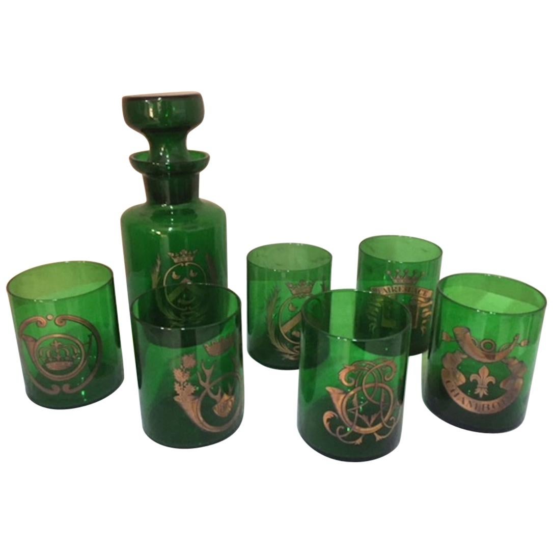 20th Century French Green and Gold Auteuil Whisky Serveware, 1950s