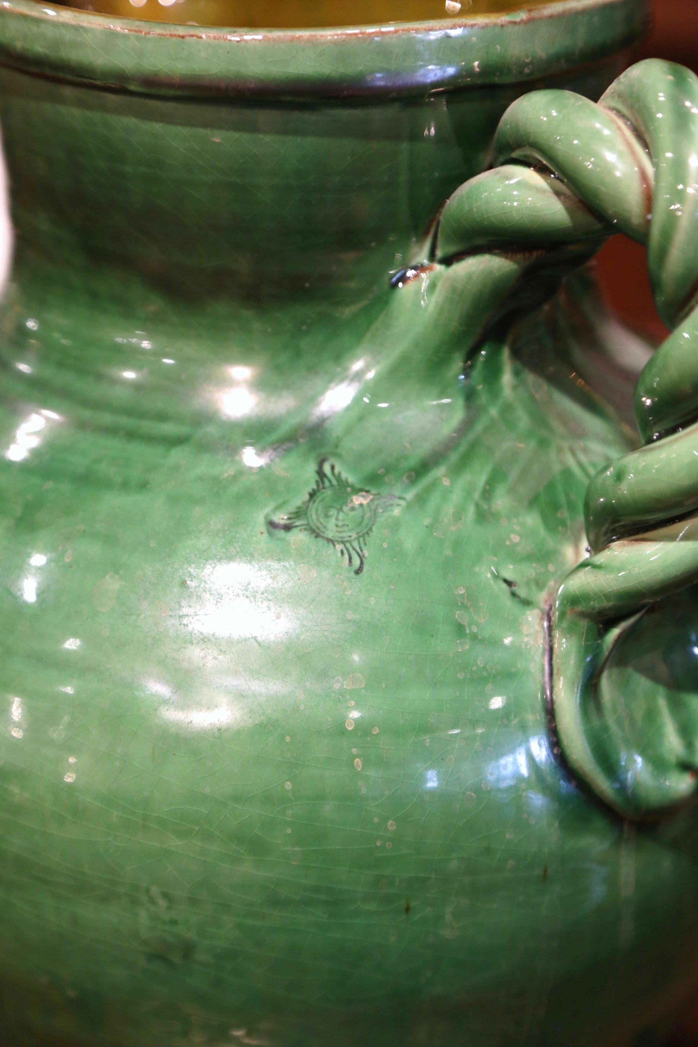 20th Century French Green Glazed Pottery Pitcher from Provence 3