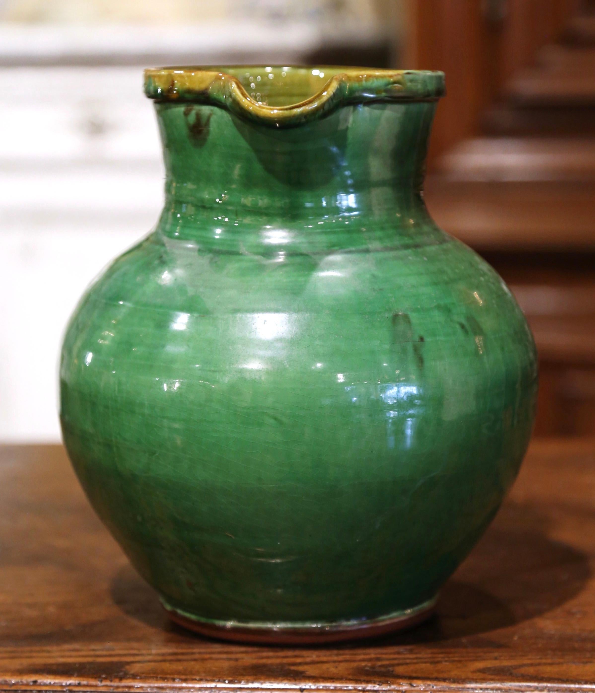 20th Century French Green Glazed Pottery Pitcher from Provence 4