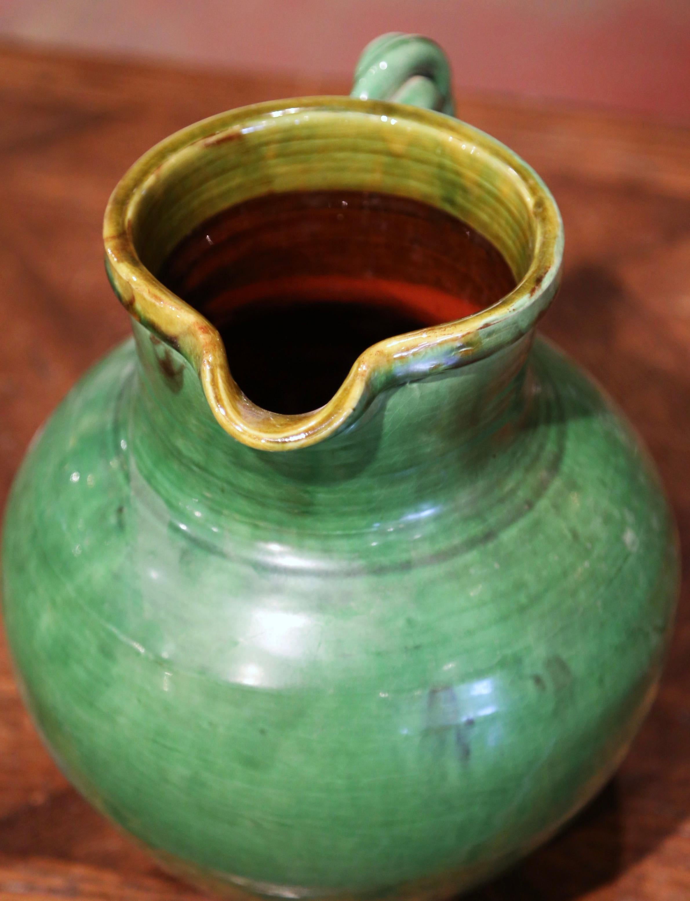 20th Century French Green Glazed Pottery Pitcher from Provence 5