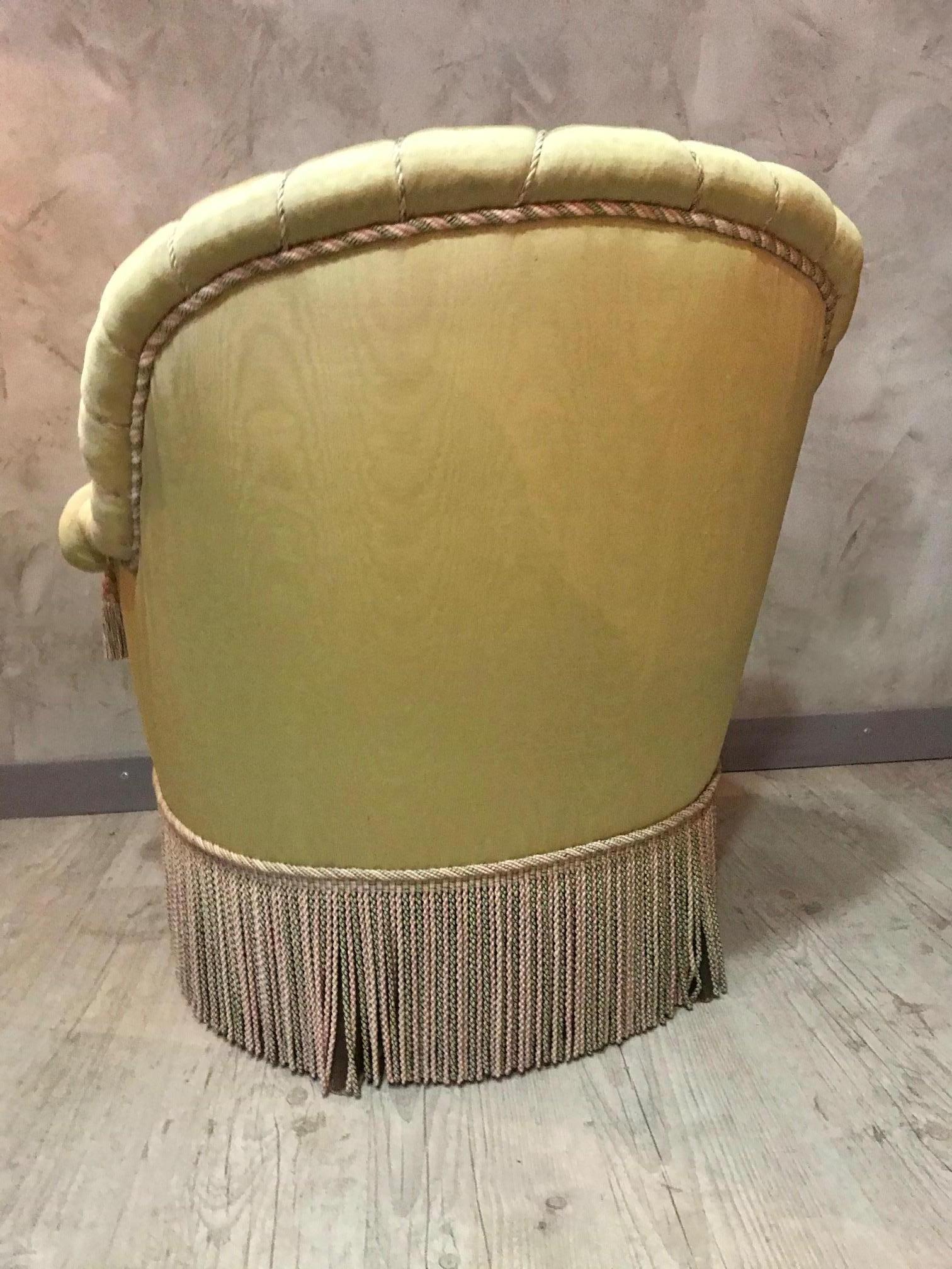 20th Century French Green Moire Fabric Crapaud Armchair, 1940s 6