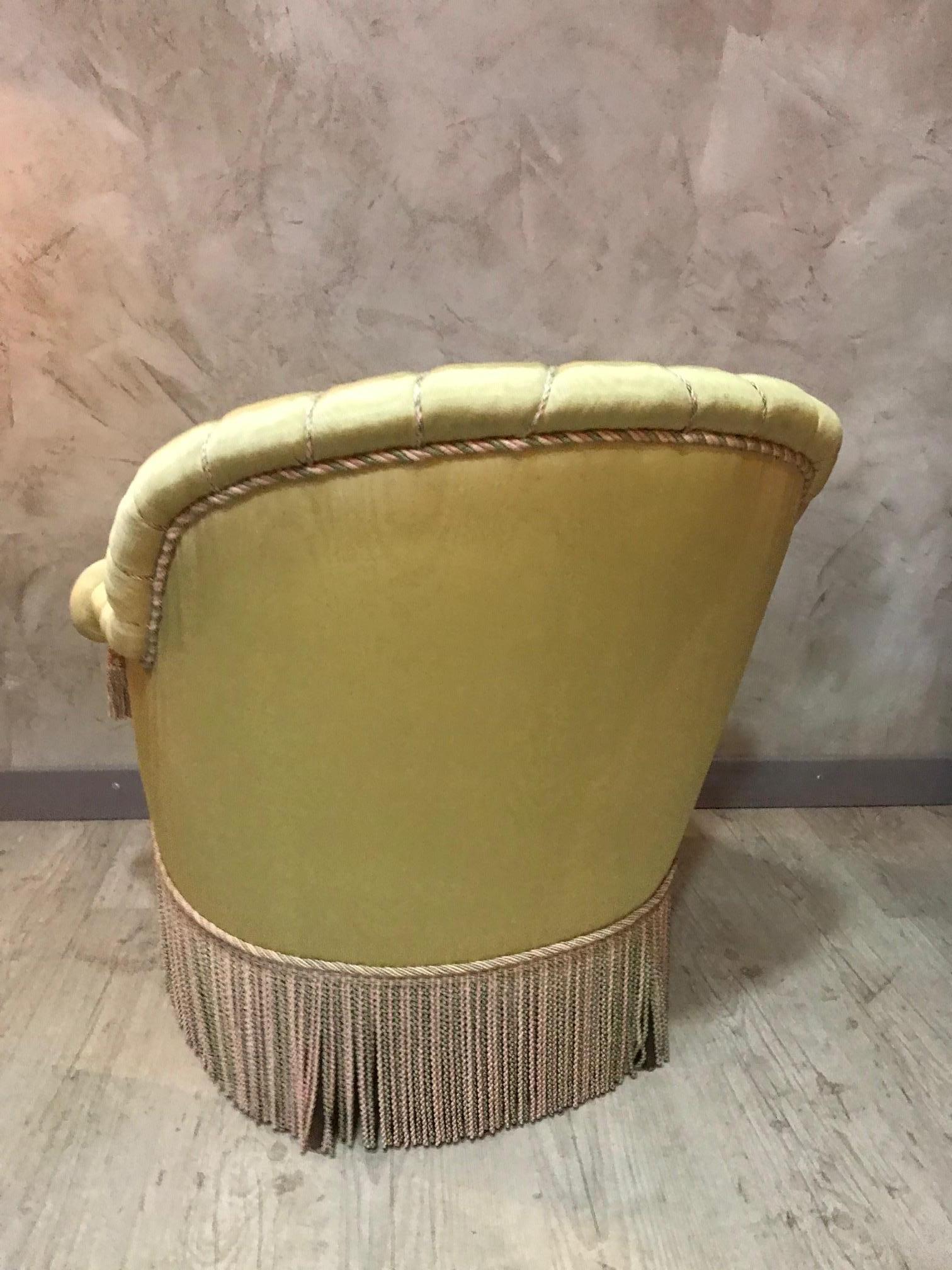 20th Century French Green Moire Fabric Crapaud Armchair, 1940s 5