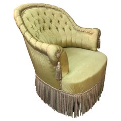 Fauteuil cravate français du 20ème siècle en tissu moiré vert, années 1940