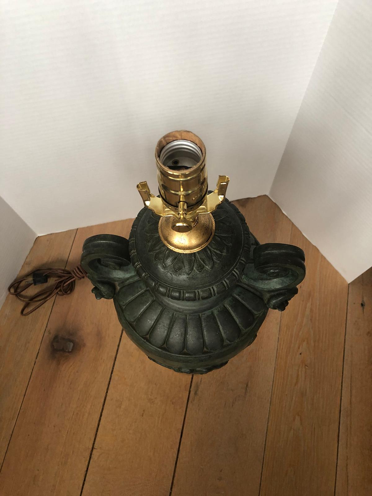 20th Century French Green Patinated Urn as Lamp with Custom Base 7