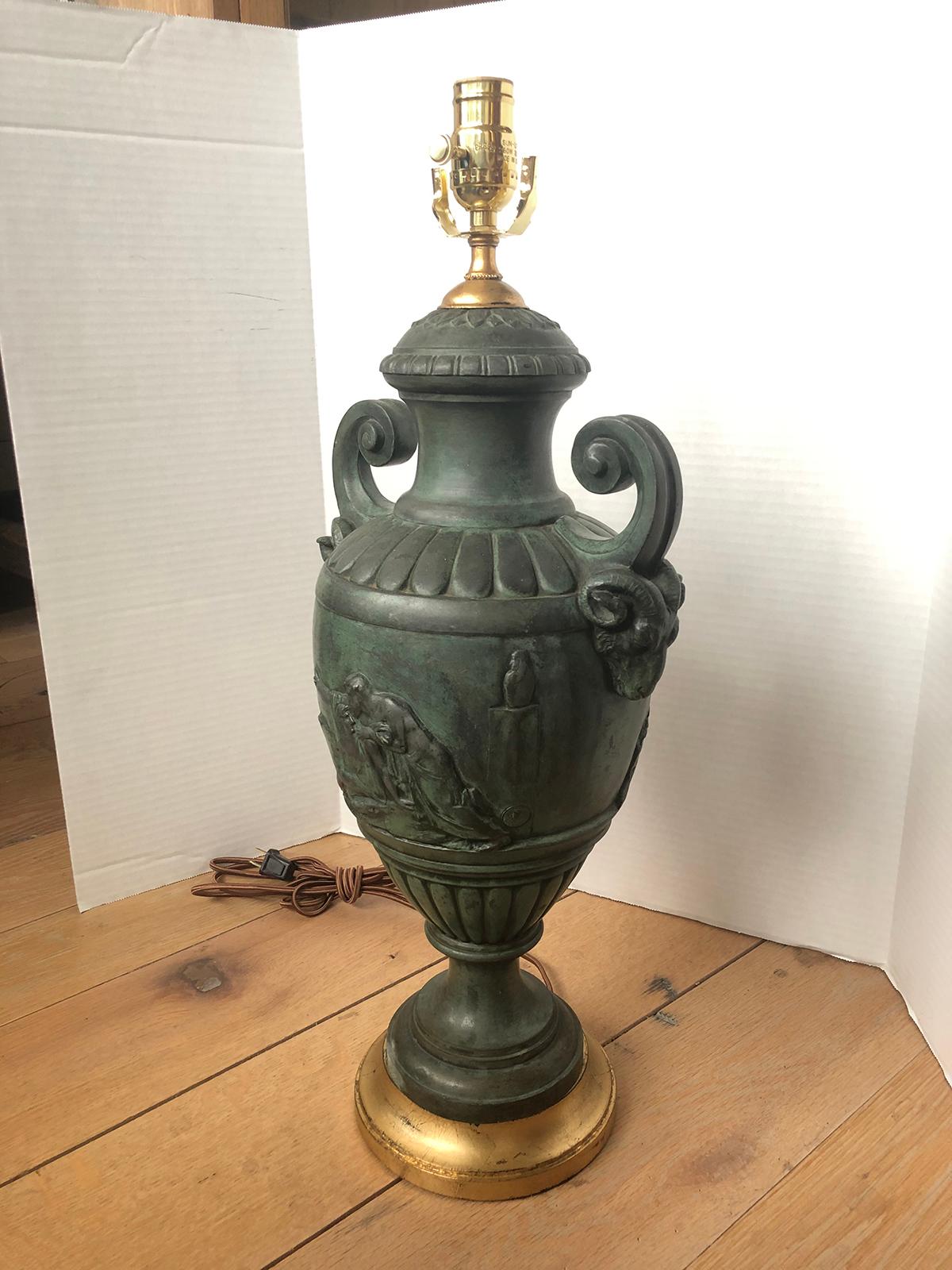 20th Century French Green Patinated Urn as Lamp with Custom Base 8