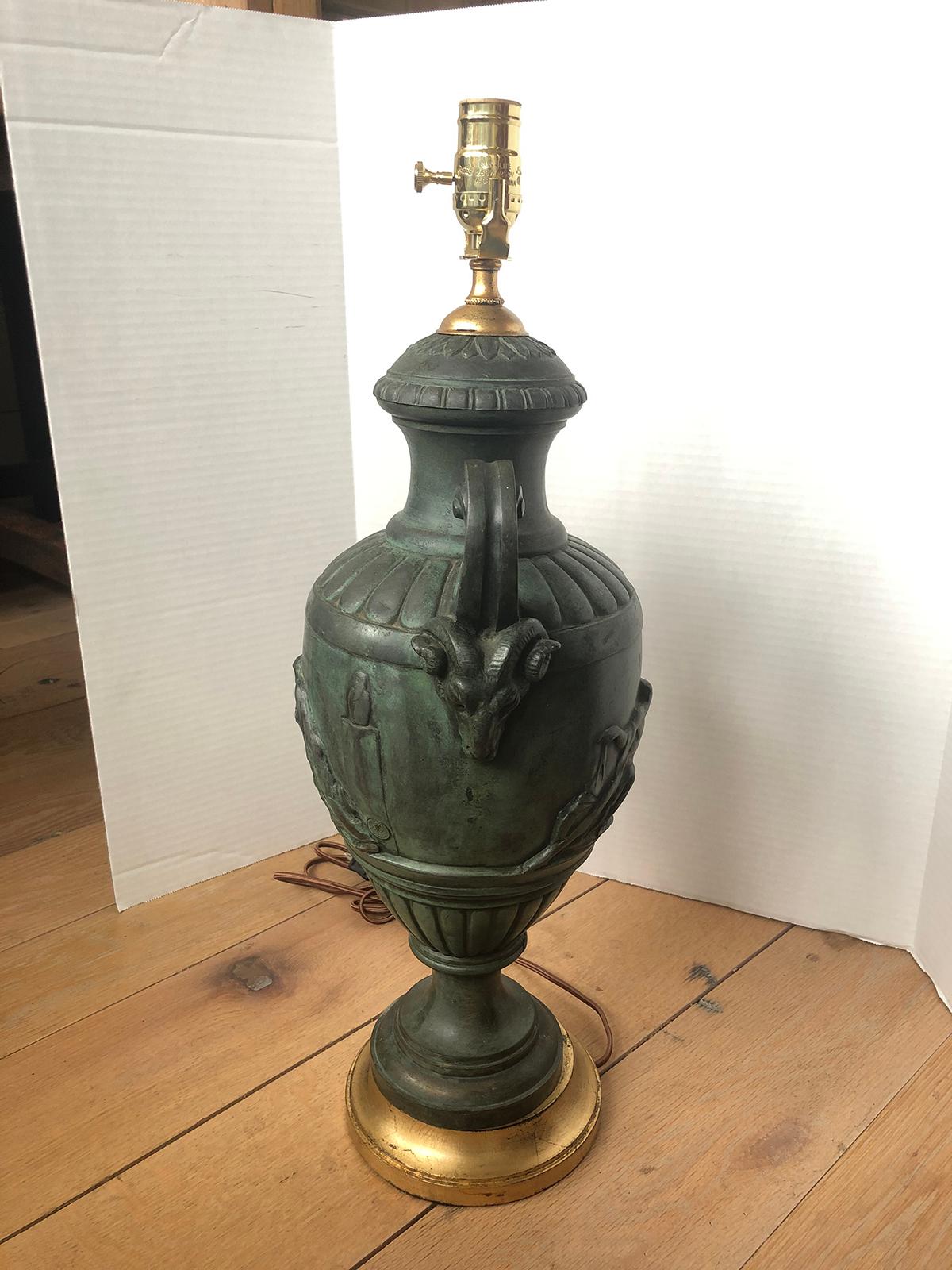 20th Century French Green Patinated Urn as Lamp with Custom Base 9